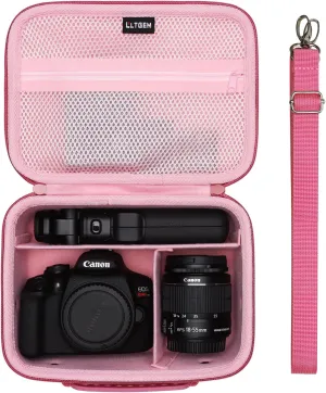Camera Case Compatible with Canon EOS Rebel T7 / R100 / R50 / R5 / R6 Mark II / R7 / R8 / 90D / 5D Mark IV, Sony, DSLR Camera, Lens, Tripod, with 4 Pieces of Dividers and Shoulder Strap, Magenta Pink