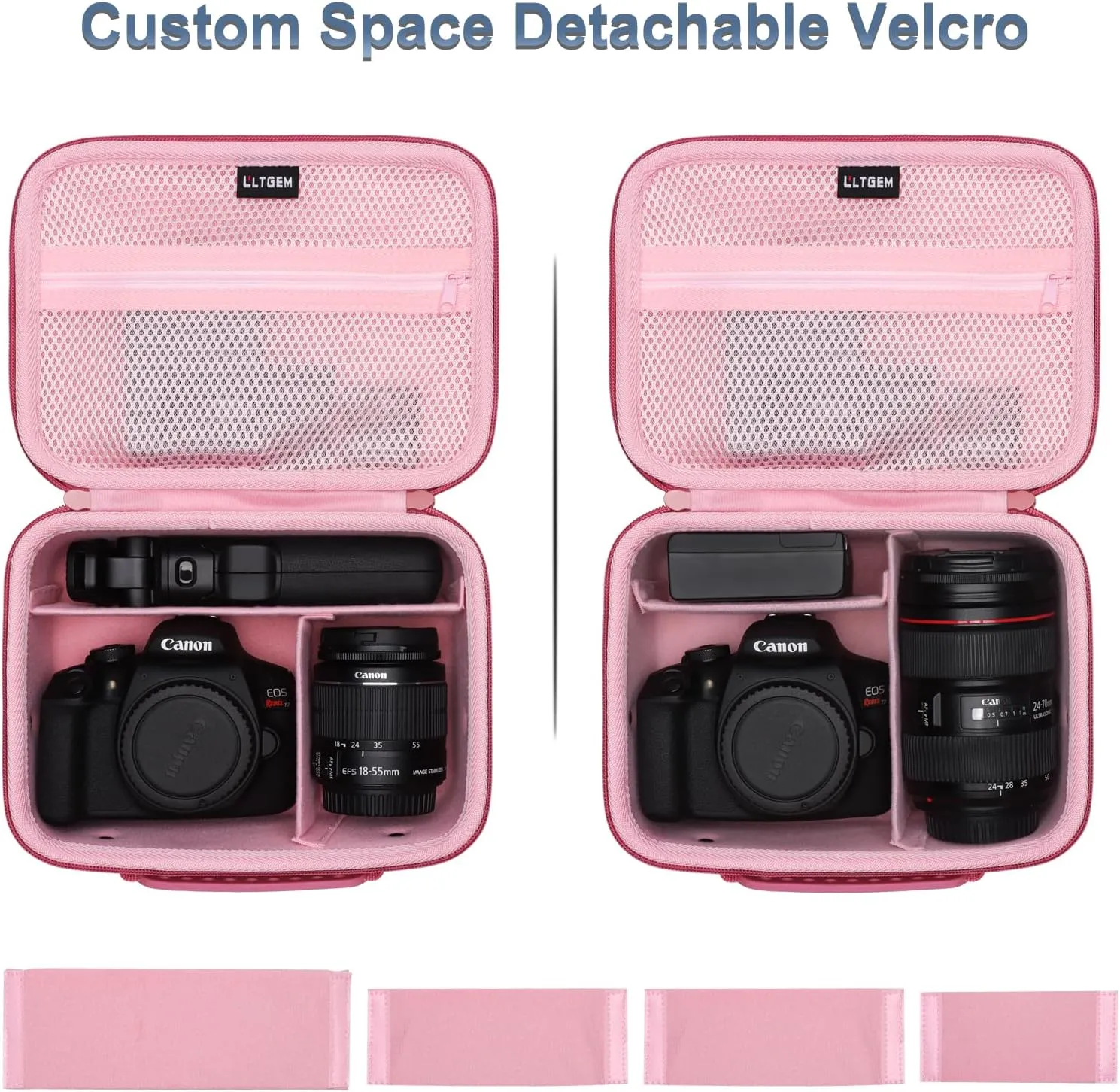 Camera Case Compatible with Canon EOS Rebel T7 / R100 / R50 / R5 / R6 Mark II / R7 / R8 / 90D / 5D Mark IV, Sony, DSLR Camera, Lens, Tripod, with 4 Pieces of Dividers and Shoulder Strap, Magenta Pink