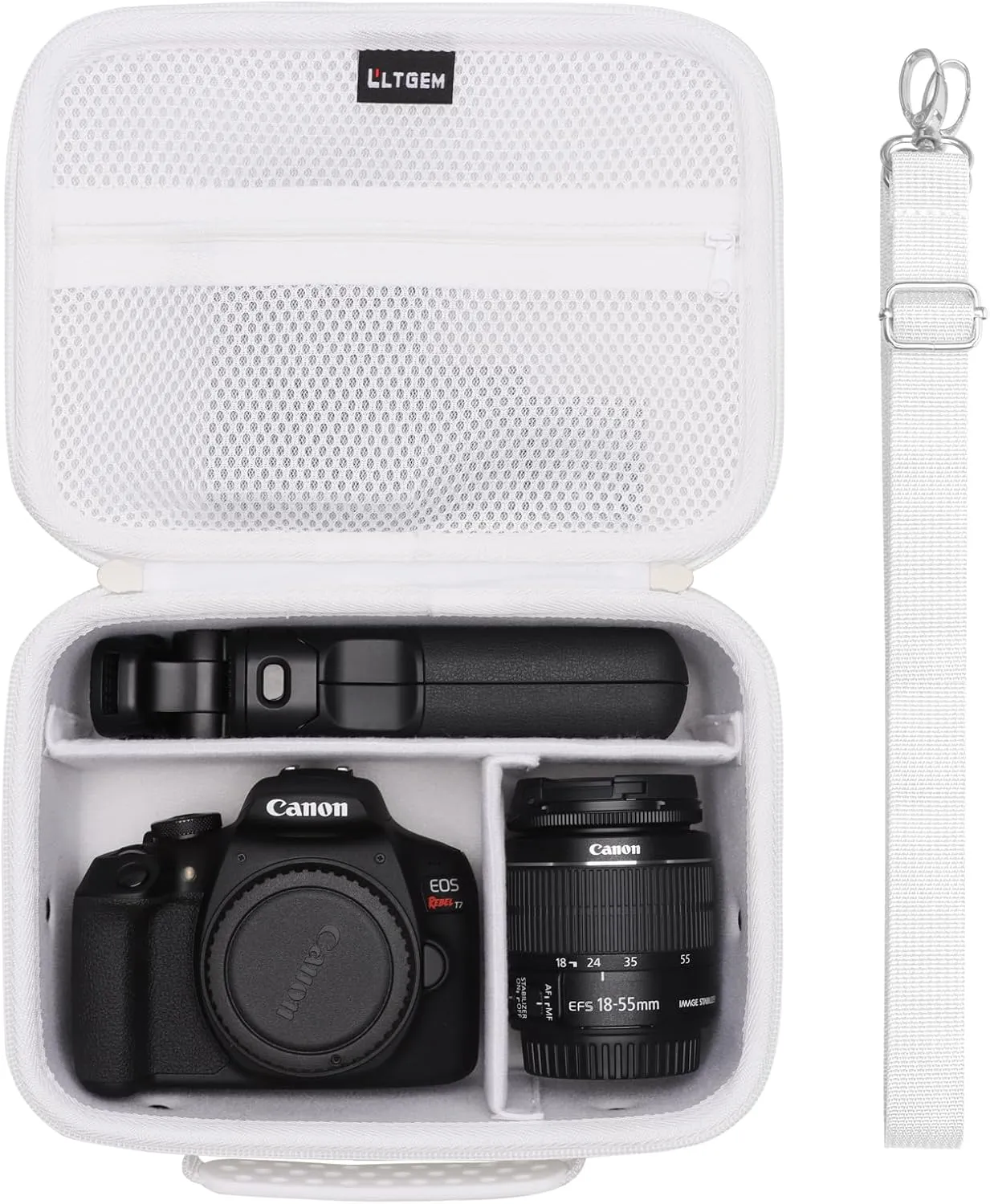 Camera Case Compatible with Canon EOS Rebel T7 / R100 / R50 / R5 / R6 Mark II / R7 / R8 / 90D / 5D Mark IV, Sony, Nikon DSLR Camera, Lens, Tripod, with 4 Pieces of Dividers and Shoulder Strap, White