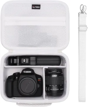 Camera Case Compatible with Canon EOS Rebel T7 / R100 / R50 / R5 / R6 Mark II / R7 / R8 / 90D / 5D Mark IV, Sony, Nikon DSLR Camera, Lens, Tripod, with 4 Pieces of Dividers and Shoulder Strap, White