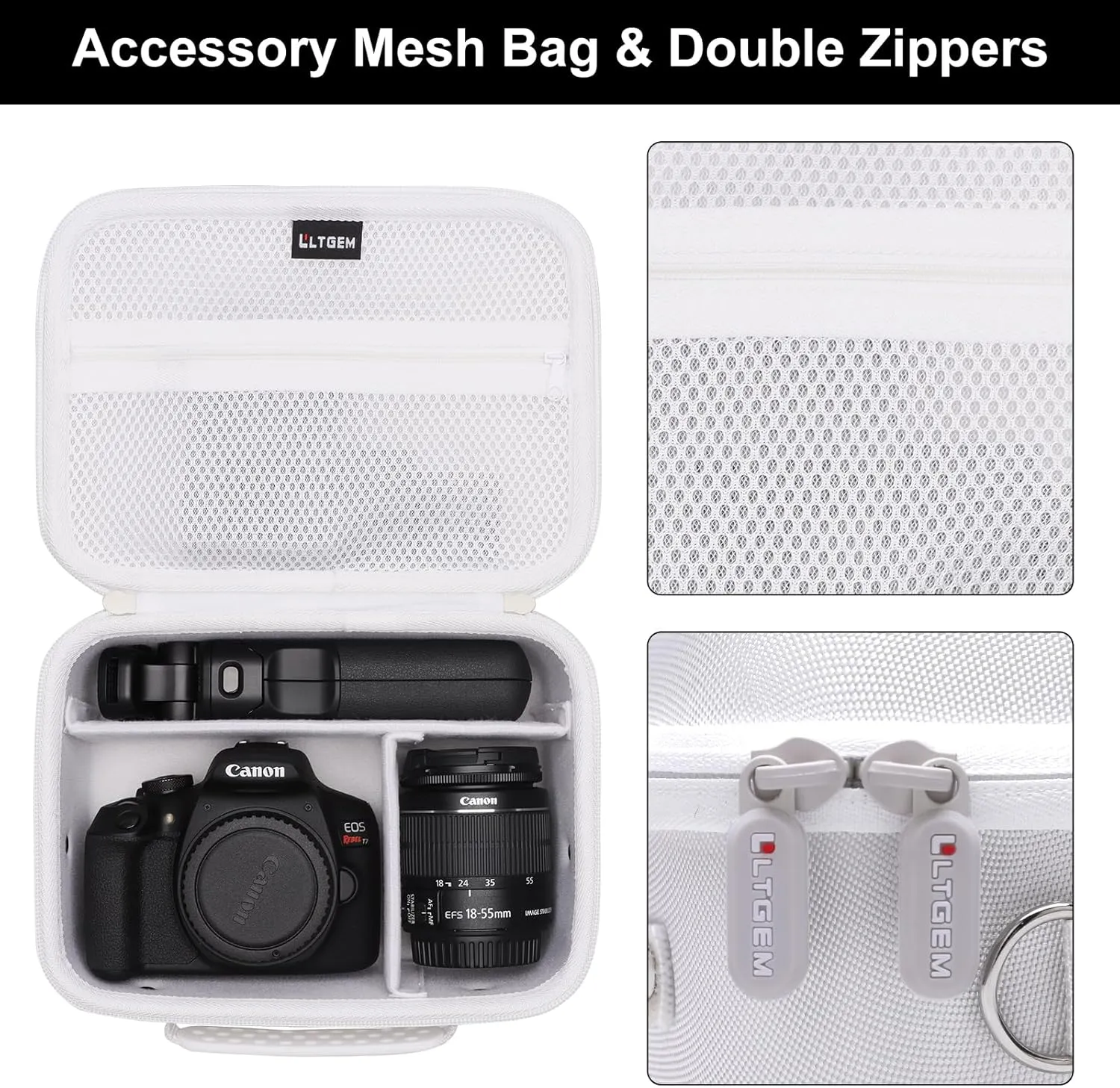 Camera Case Compatible with Canon EOS Rebel T7 / R100 / R50 / R5 / R6 Mark II / R7 / R8 / 90D / 5D Mark IV, Sony, Nikon DSLR Camera, Lens, Tripod, with 4 Pieces of Dividers and Shoulder Strap, White