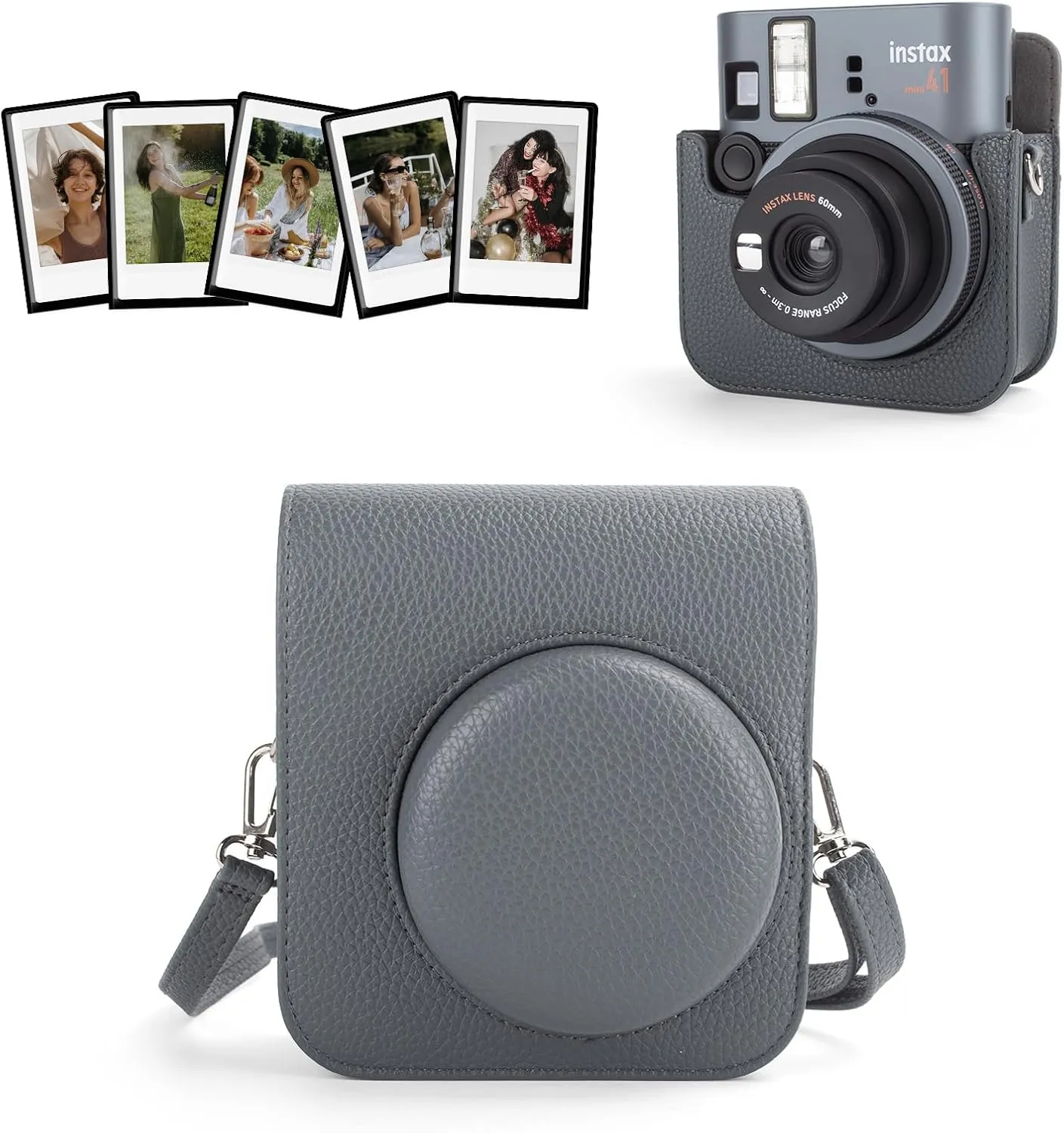 Camera Case Compatible with Fuji Instax Mini 41, for Instax Mini 41 Protective Cover with Magnetic Photo Frames, Carry Bag with Shoulder Strap – Grey