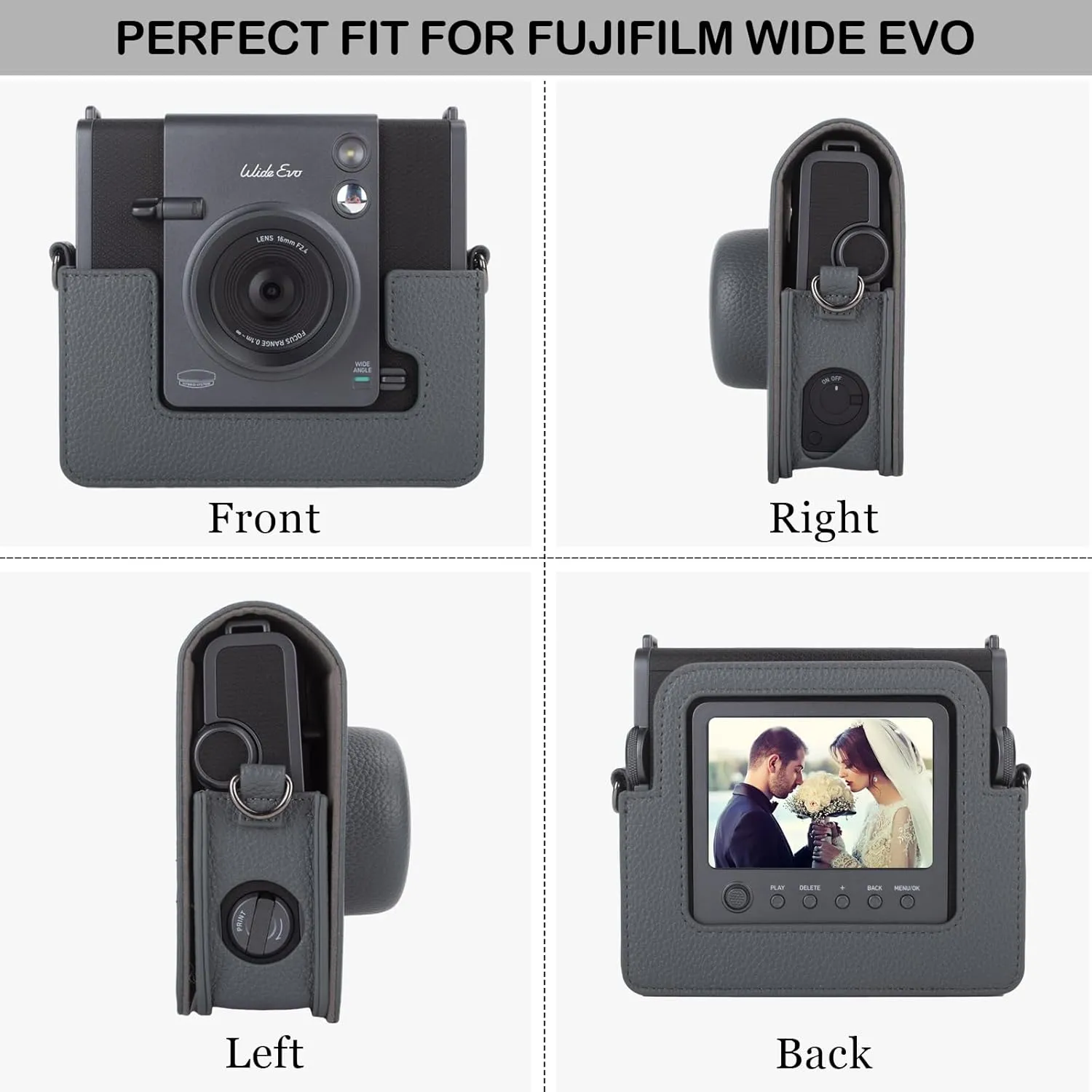 Camera Case Compatible with Fujifilm Instax Wide EVO, for INSTAX Wide EVO Case Crry Bag Lychee Texture Cover with Adjustable Shoulder Strap - Classy Gray