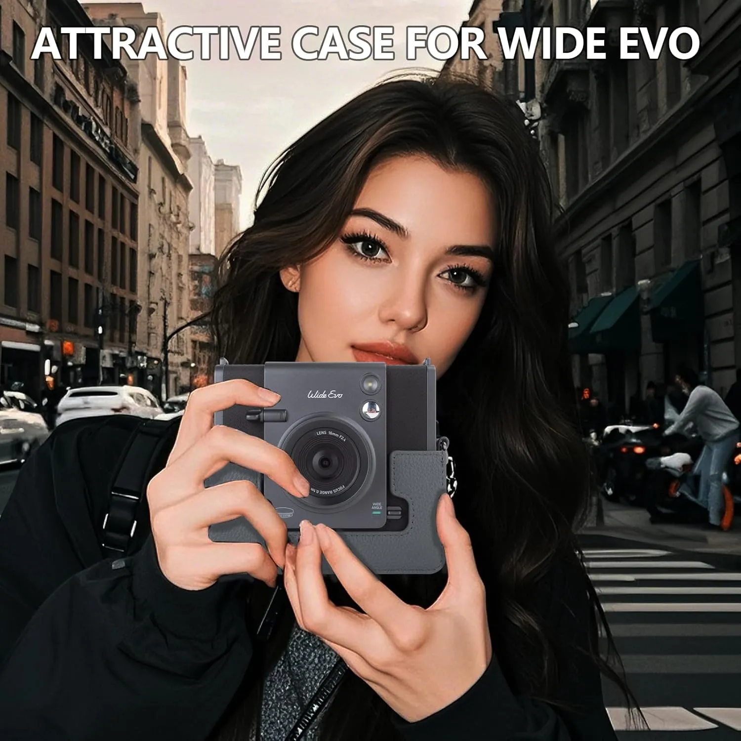 Camera Case Compatible with Fujifilm Instax Wide EVO, for INSTAX Wide EVO Case Crry Bag Lychee Texture Cover with Adjustable Shoulder Strap - Classy Gray