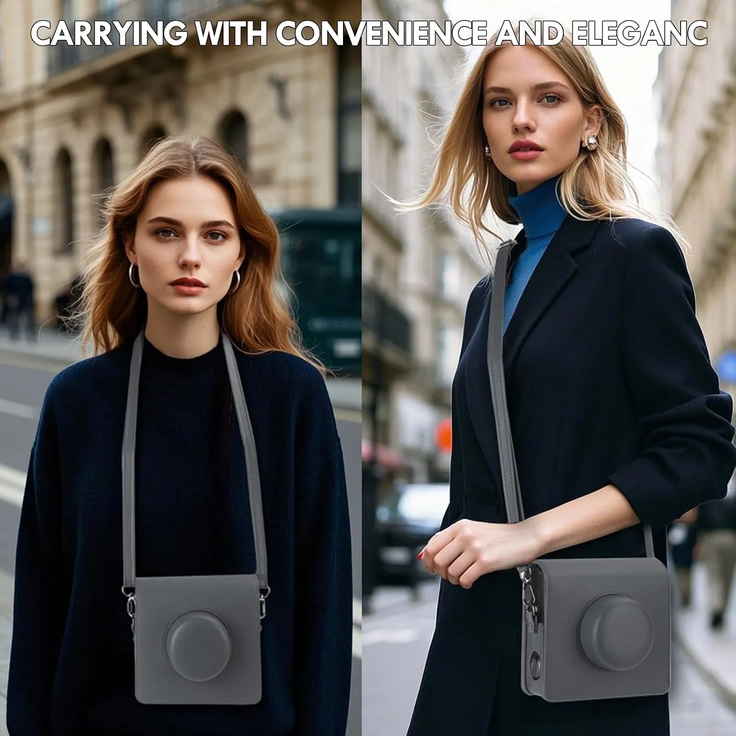 Camera Case Compatible with Fujifilm Instax Wide EVO, for INSTAX Wide EVO Case Crry Bag Lychee Texture Cover with Adjustable Shoulder Strap - Classy Gray