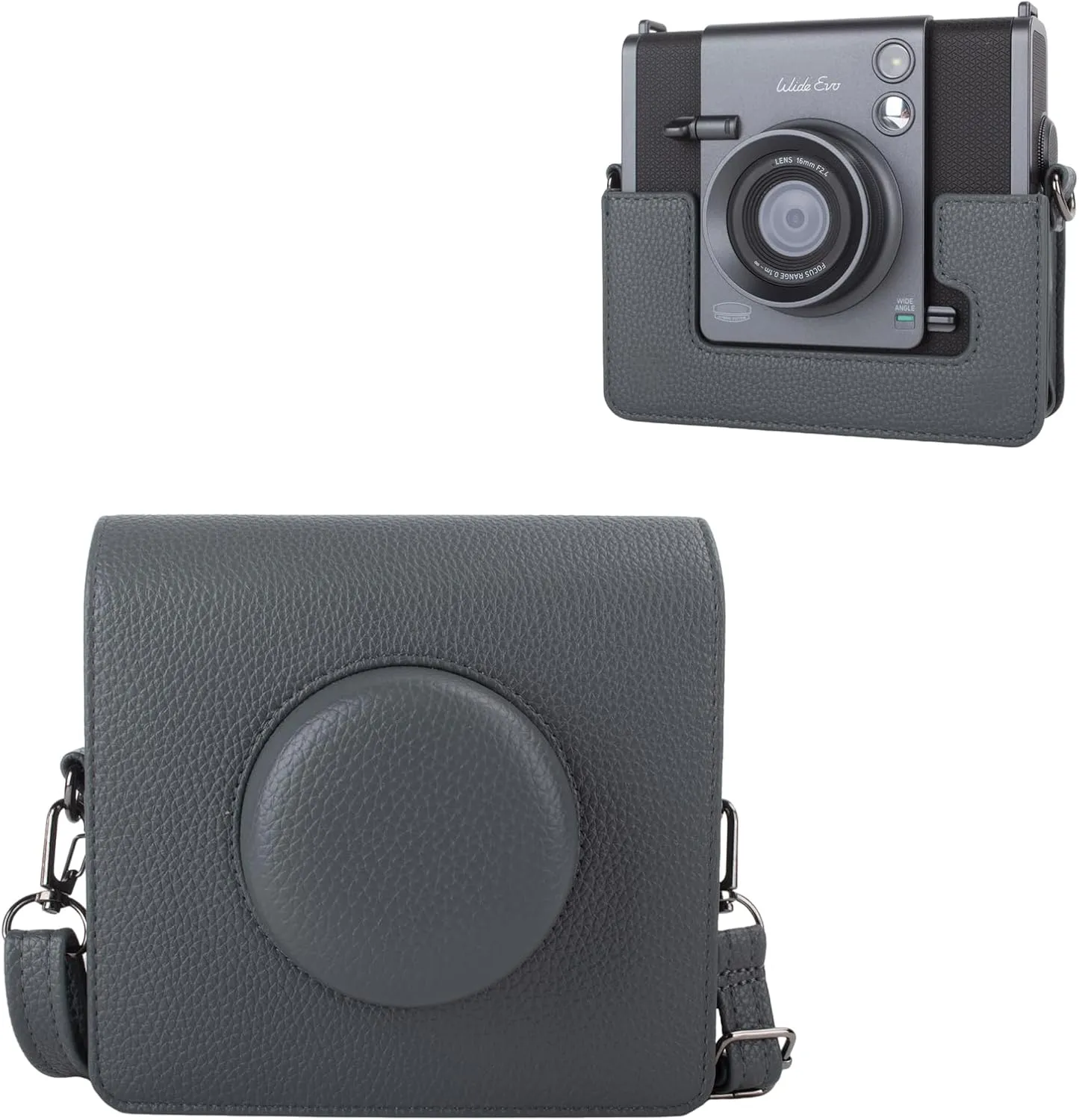 Camera Case Compatible with Fujifilm Instax Wide EVO, for INSTAX Wide EVO Case Crry Bag Lychee Texture Cover with Adjustable Shoulder Strap - Classy Gray