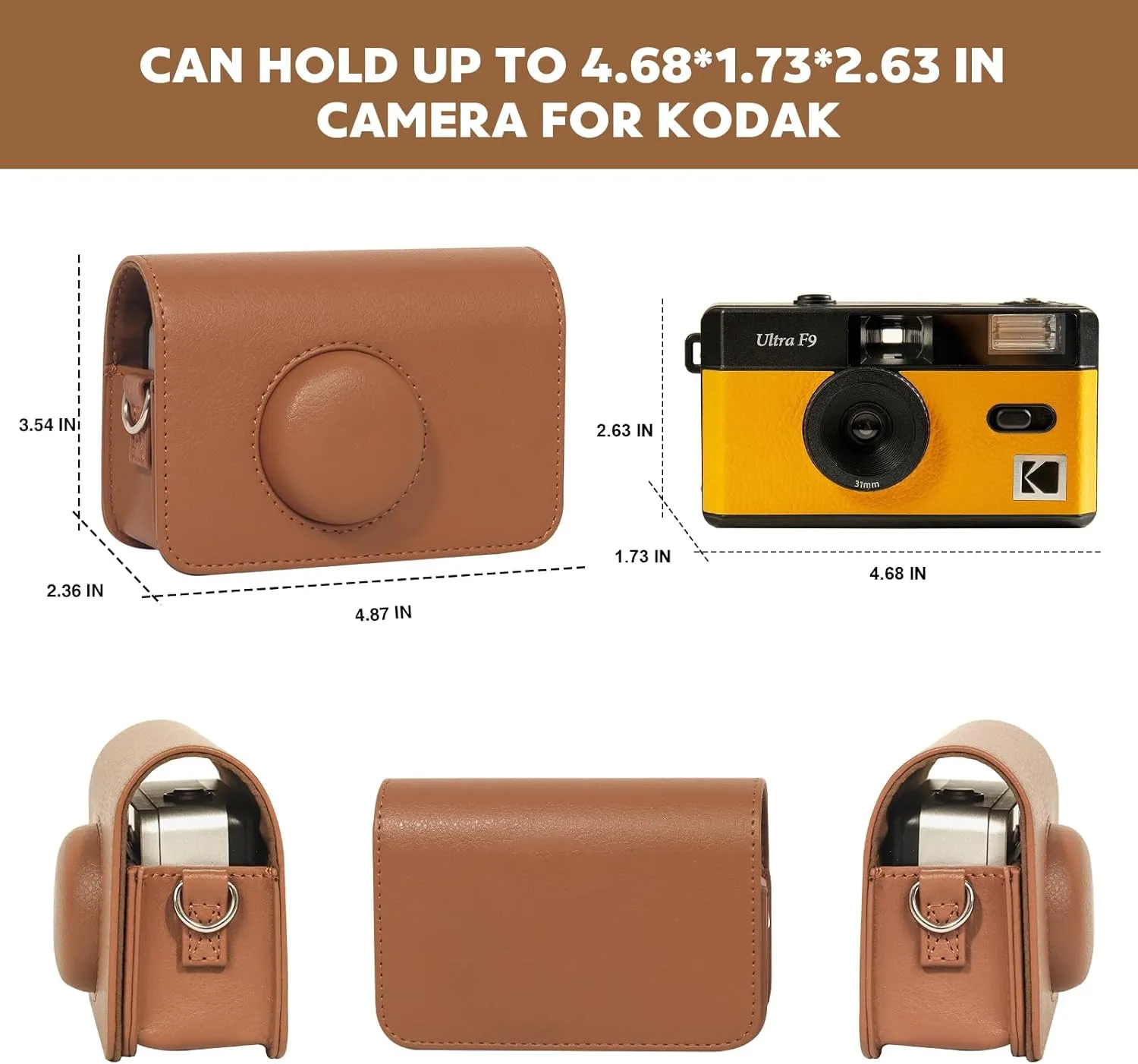 Camera Case for KODAK EKTAR H35 H35N/F8/F9/VIBE 501F Half Frame Film Camera, PU Leather Camera Case for KODAK Camera Carrying Protective Case with Shoulder Strap (No Camera) - Brown