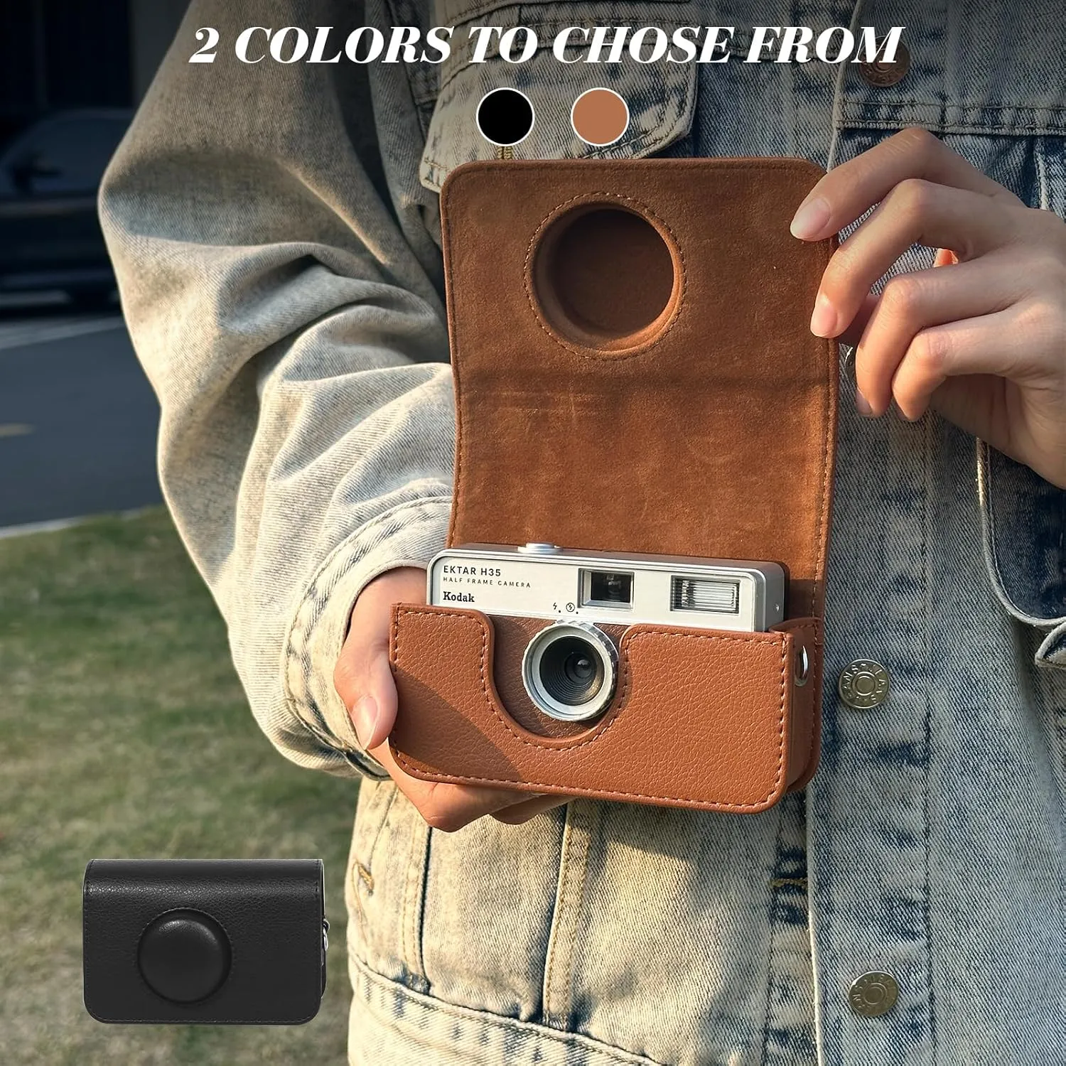 Camera Case for KODAK EKTAR H35 H35N/F8/F9/VIBE 501F Half Frame Film Camera, PU Leather Camera Case for KODAK Camera Carrying Protective Case with Shoulder Strap (No Camera) - Brown
