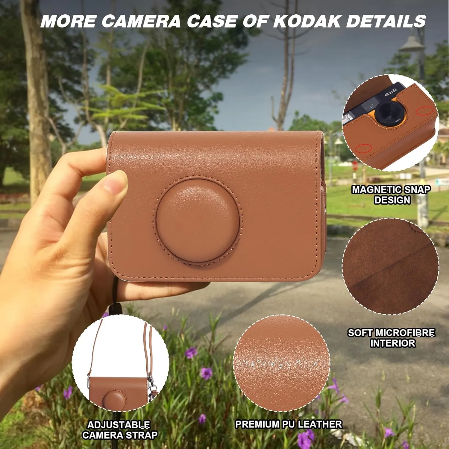 Camera Case for KODAK EKTAR H35 H35N/F8/F9/VIBE 501F Half Frame Film Camera, PU Leather Camera Case for KODAK Camera Carrying Protective Case with Shoulder Strap (No Camera) - Brown