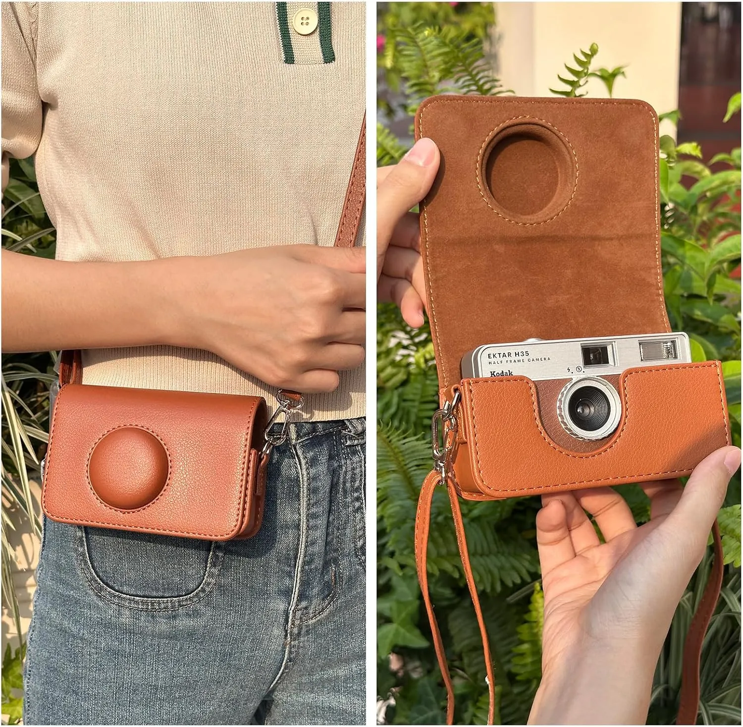 Camera Case for KODAK EKTAR H35 H35N/F8/F9/VIBE 501F Half Frame Film Camera, PU Leather Camera Case for KODAK Camera Carrying Protective Case with Shoulder Strap (No Camera) - Brown