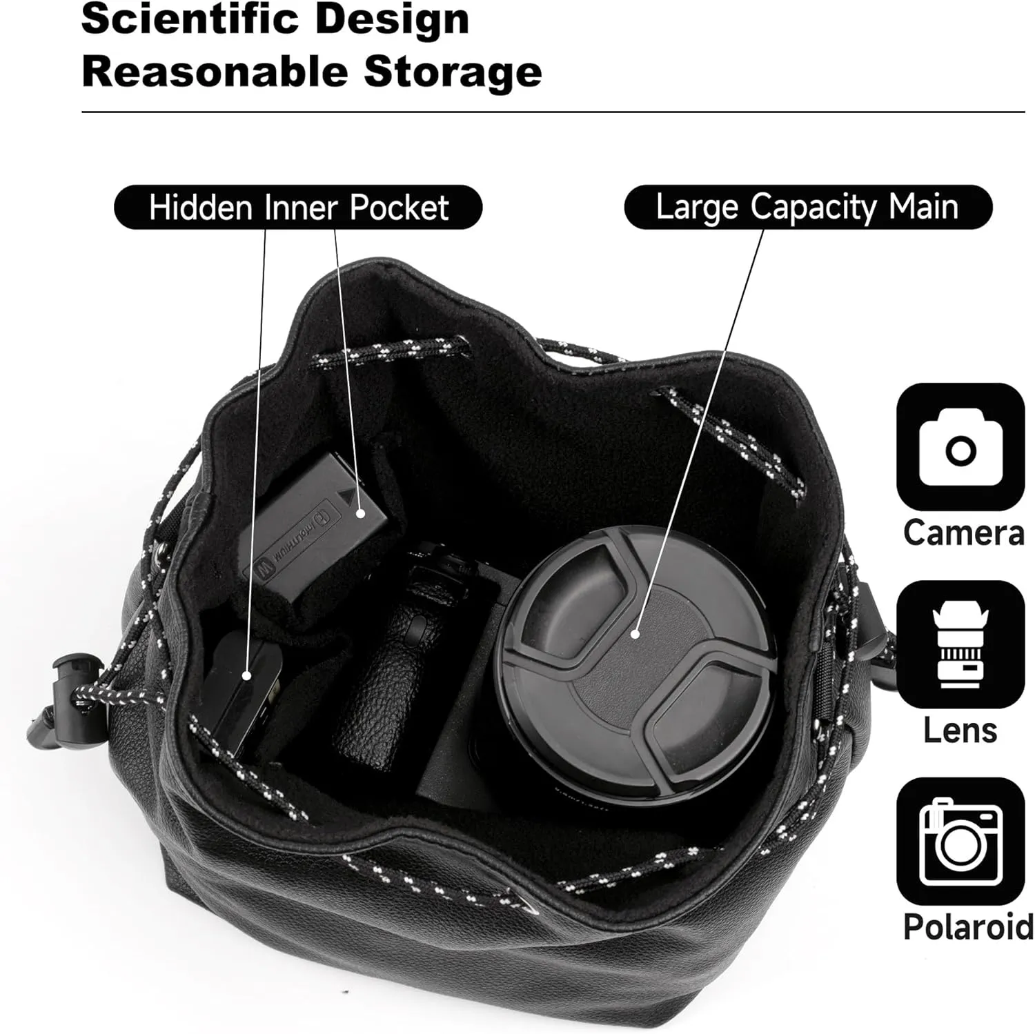 Camera Case with Removable Strap, Crossbody DSLR/SLR Camera Bag - Waterproof Leather for Photography, Suitable for Men and Women (Black, Large)