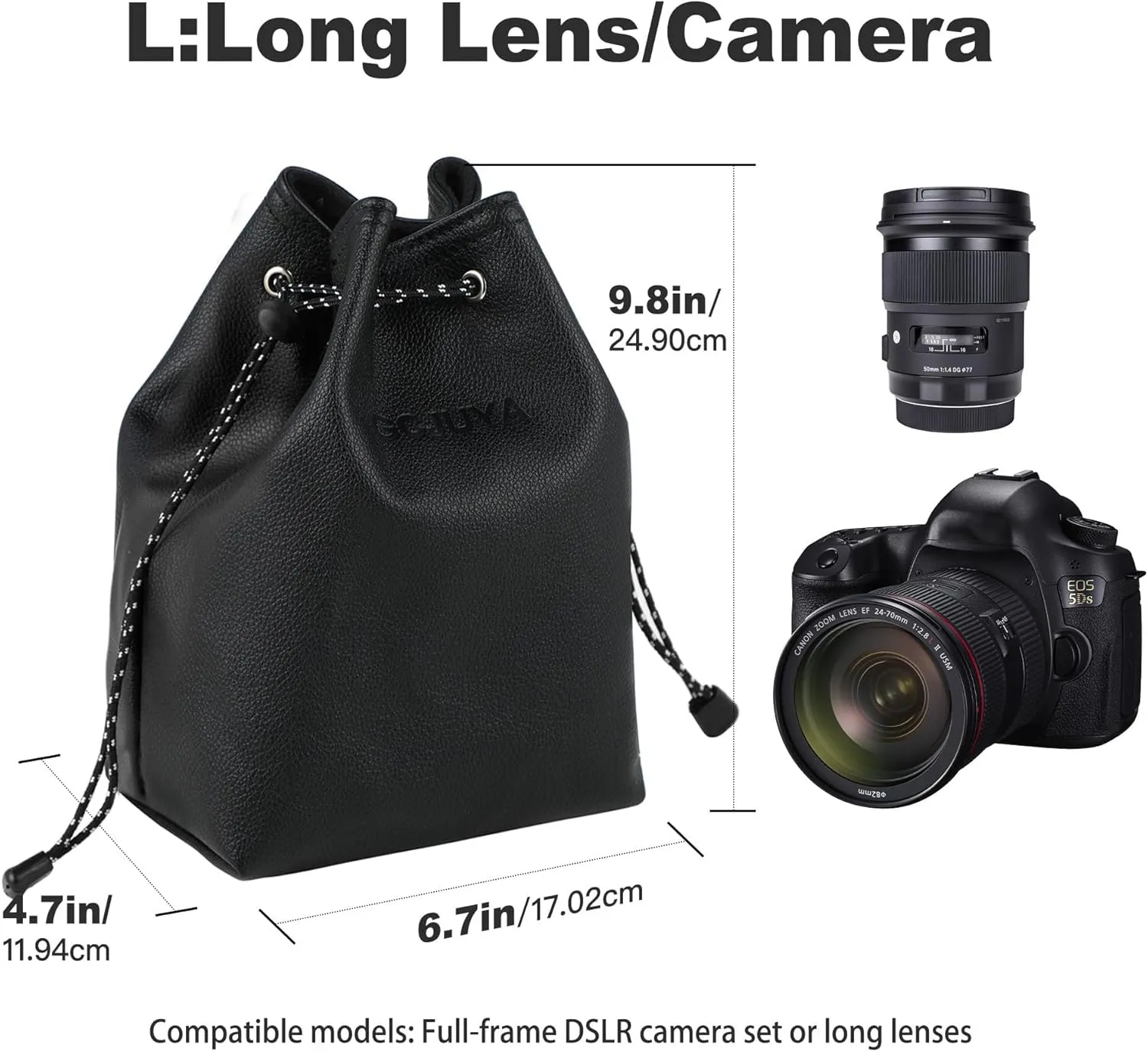 Camera Case with Removable Strap, Crossbody DSLR/SLR Camera Bag - Waterproof Leather for Photography, Suitable for Men and Women (Black, Large)