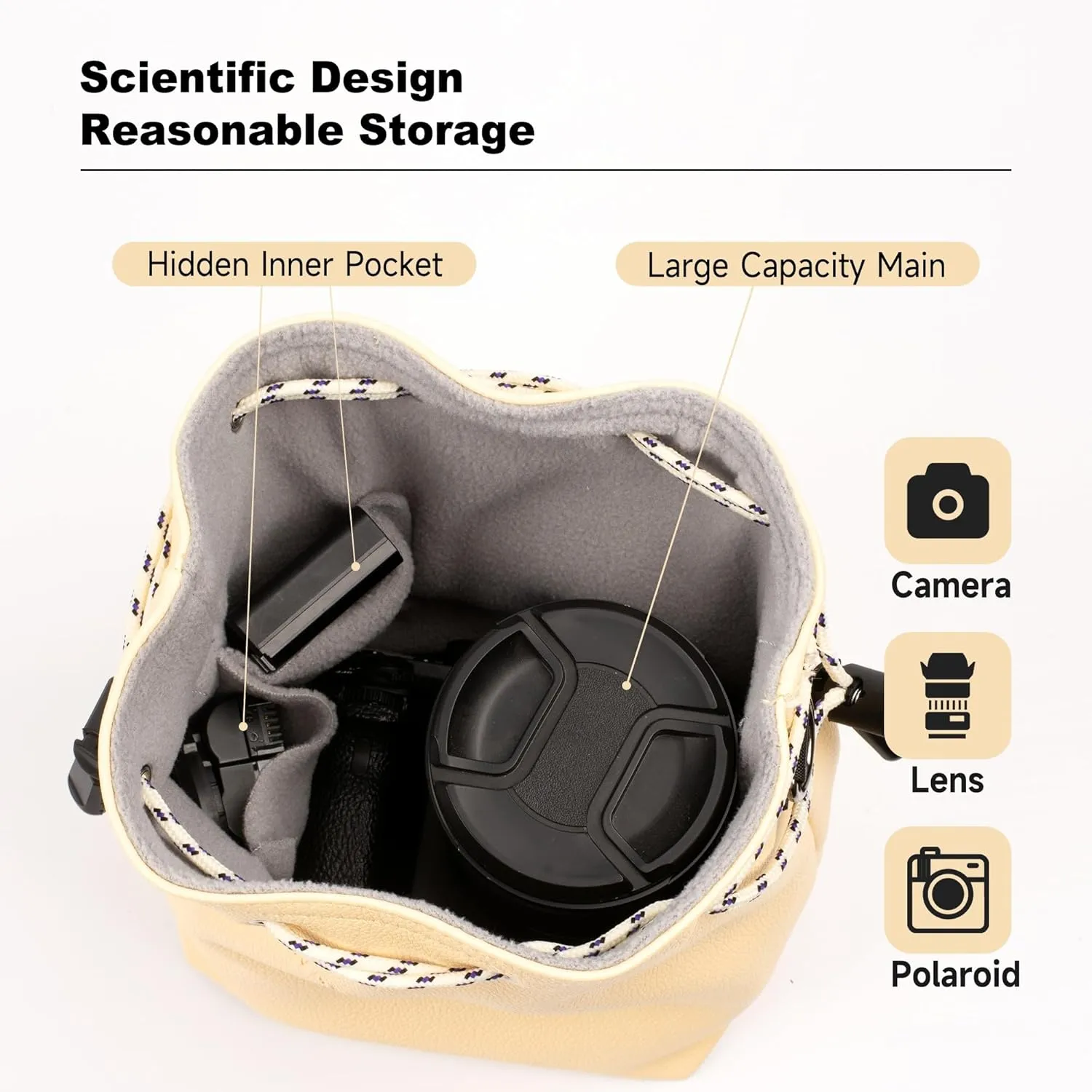 Camera Case with Removable Strap, Crossbody DSLR/SLR Camera Bag - Waterproof Leather, Suitable for Men and Women (Light Yellow, Large)