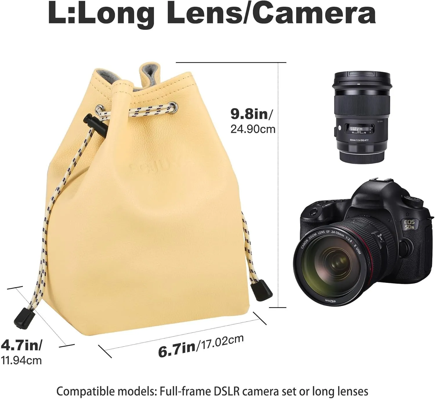 Camera Case with Removable Strap, Crossbody DSLR/SLR Camera Bag - Waterproof Leather, Suitable for Men and Women (Light Yellow, Large)