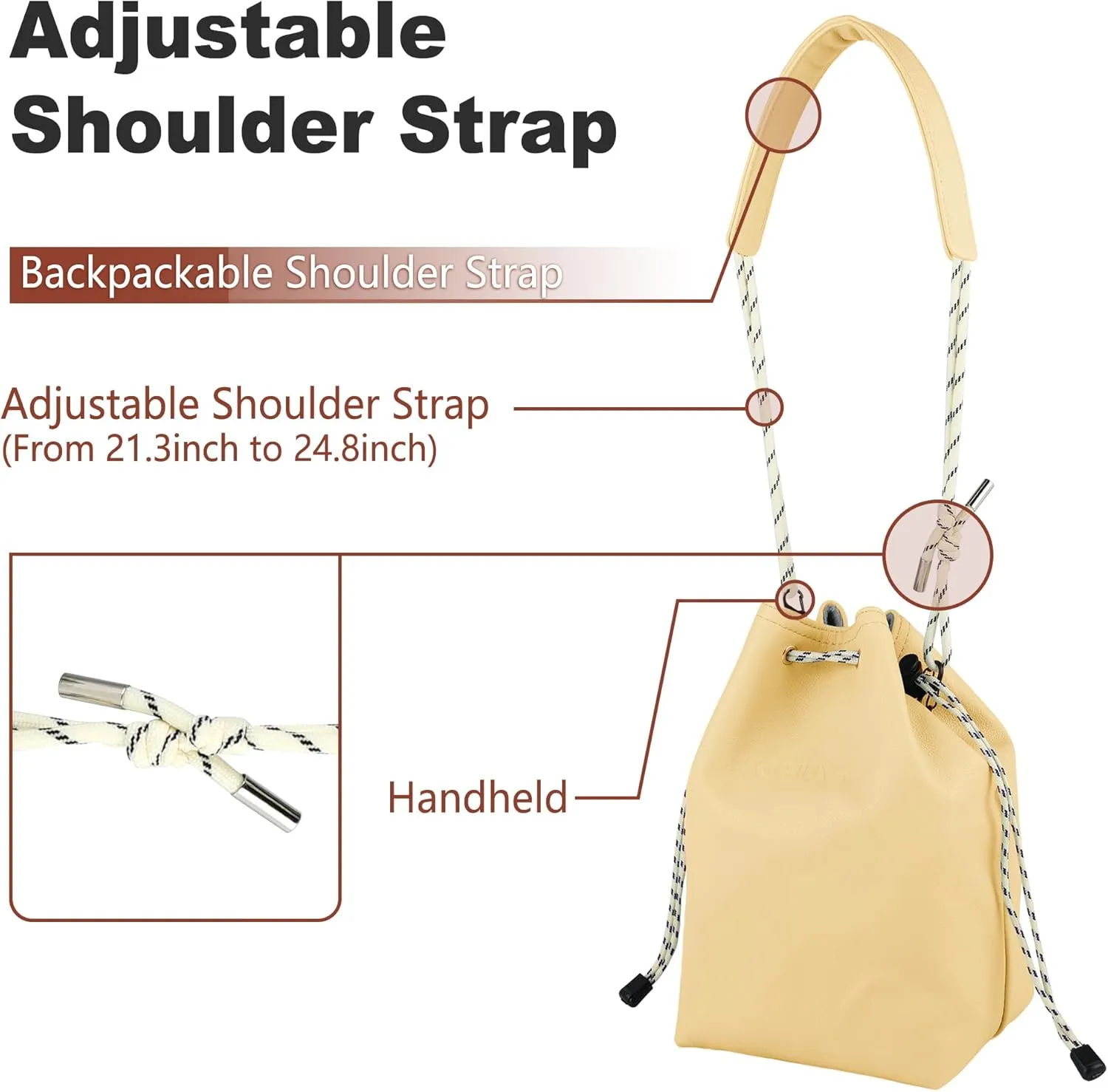 Camera Case with Removable Strap, Crossbody DSLR/SLR Camera Bag - Waterproof Leather, Suitable for Men and Women (Light Yellow, Large)