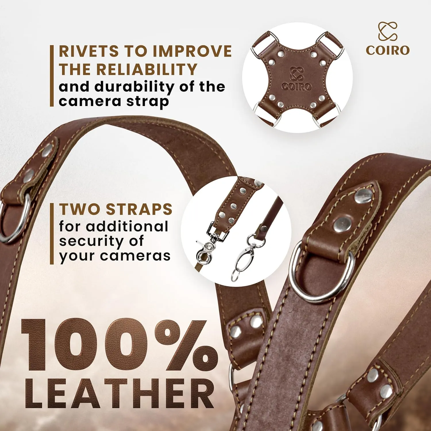 Camera Harness for 2 Cameras – Dual Shoulder Leather Camera Strap – Double Camera Harness for DSLR/SLR, Camera Straps for Photographers of All Levels, Standard Straps/Color Brown