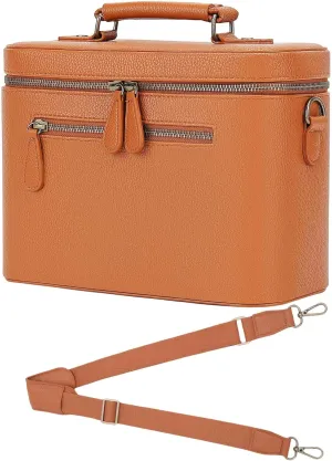 Camera Sling Bag, Waterproof PU Leather Crossbody Camera Bag for DSLR/SLR/Mirrorless, Small Shockproof Case with Removable Dividers for Photographers, 4L Brown