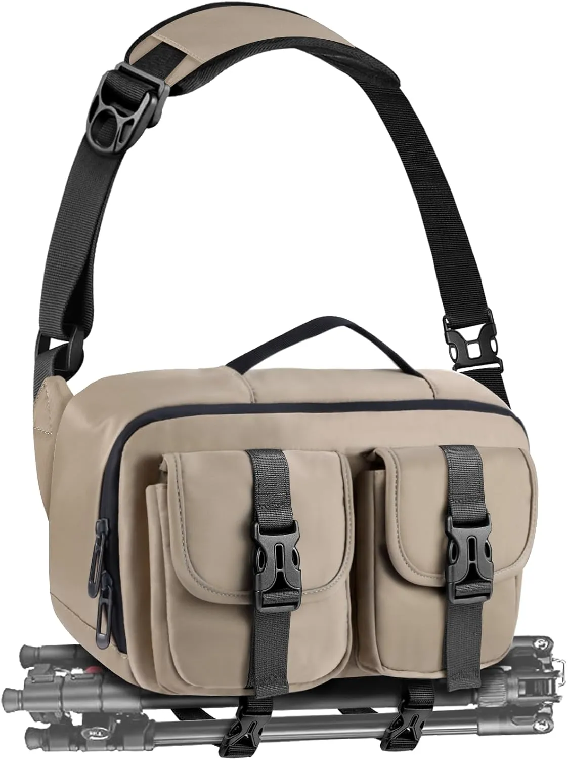 Camera Sling Bag,Lightweight SLR/DSLR Camera Case with Tripod Holder,Waterproof Camera Shoulder Crossbody Bag for Photographers (Coffee)