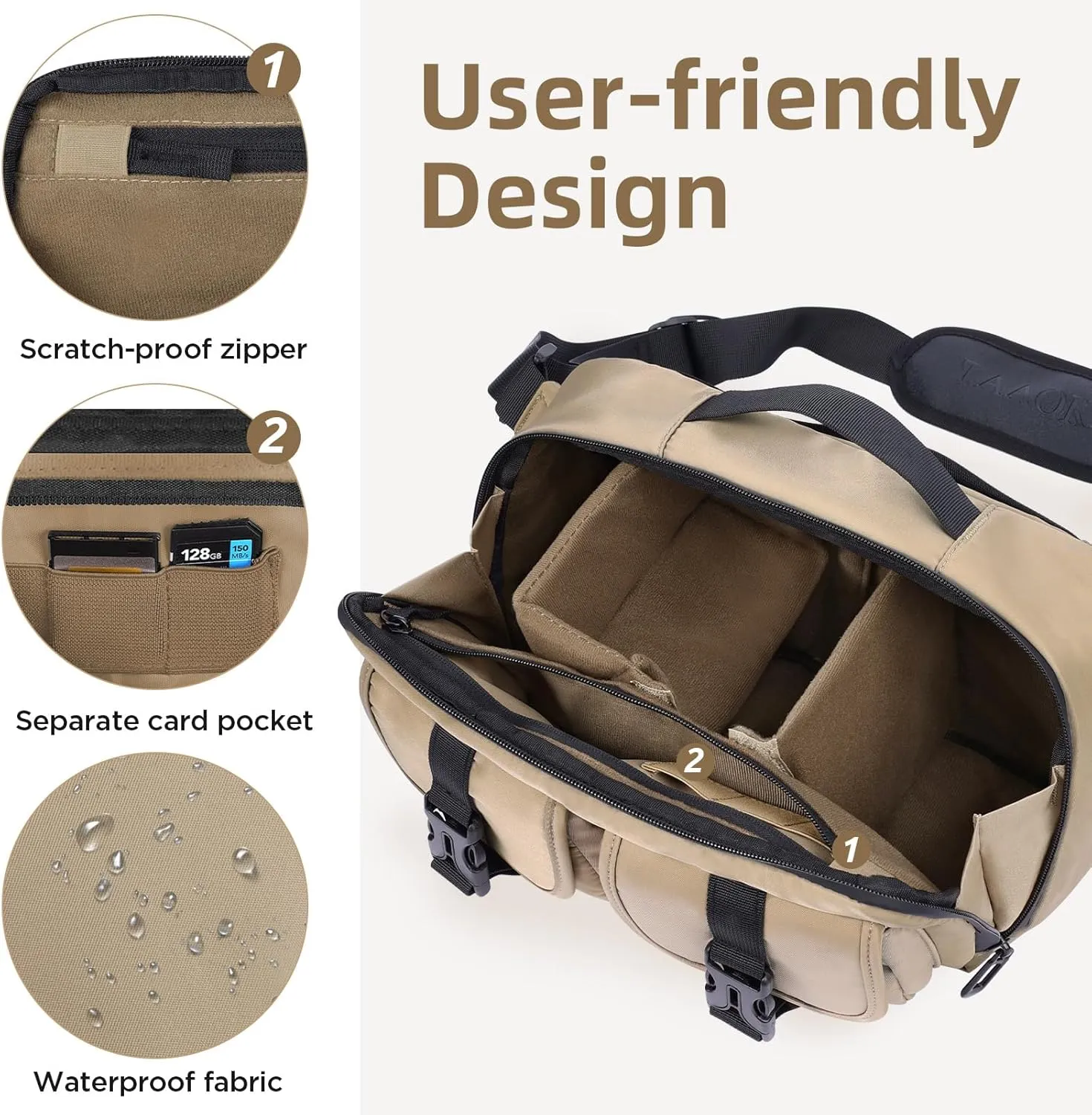Camera Sling Bag,Lightweight SLR/DSLR Camera Case with Tripod Holder,Waterproof Camera Shoulder Crossbody Bag for Photographers (Coffee)