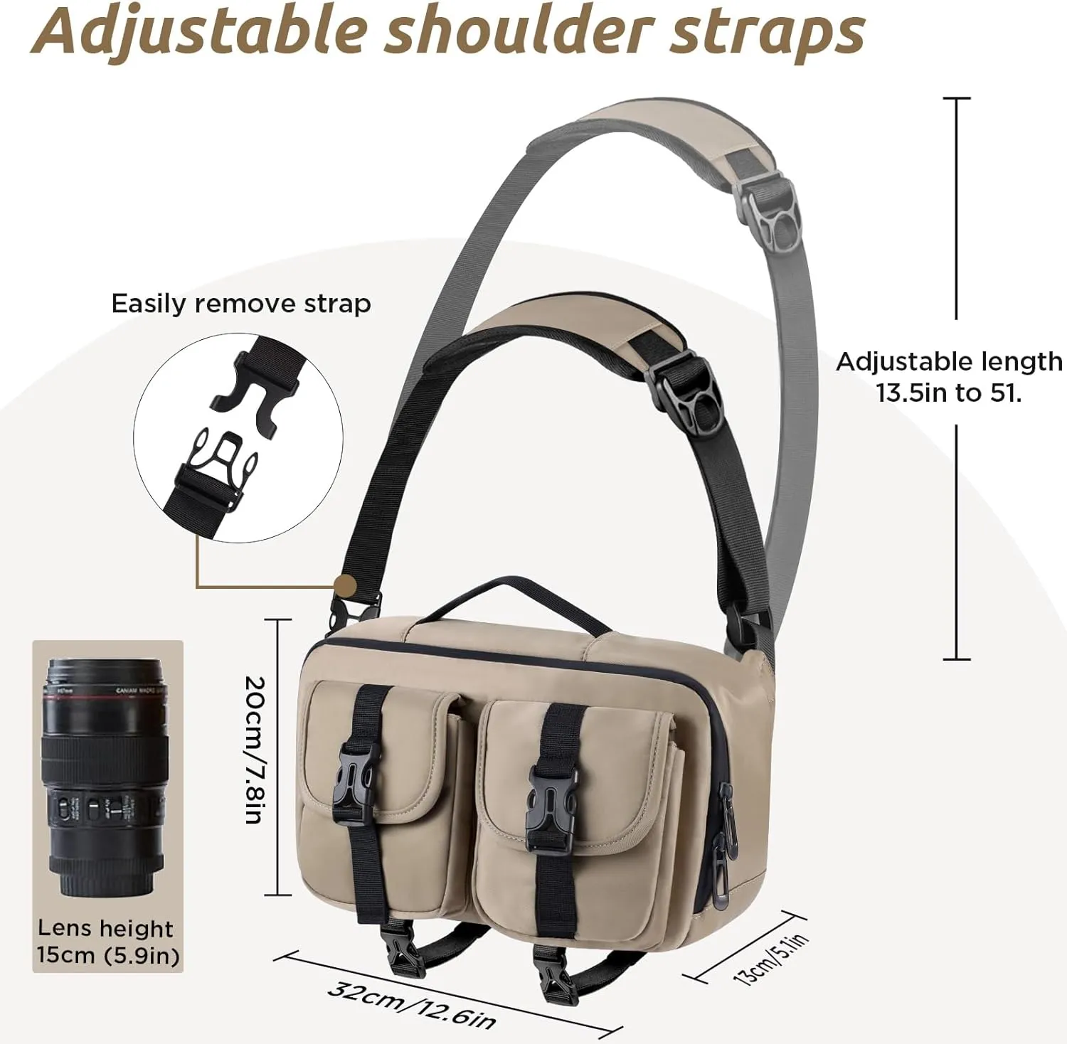 Camera Sling Bag,Lightweight SLR/DSLR Camera Case with Tripod Holder,Waterproof Camera Shoulder Crossbody Bag for Photographers (Coffee)