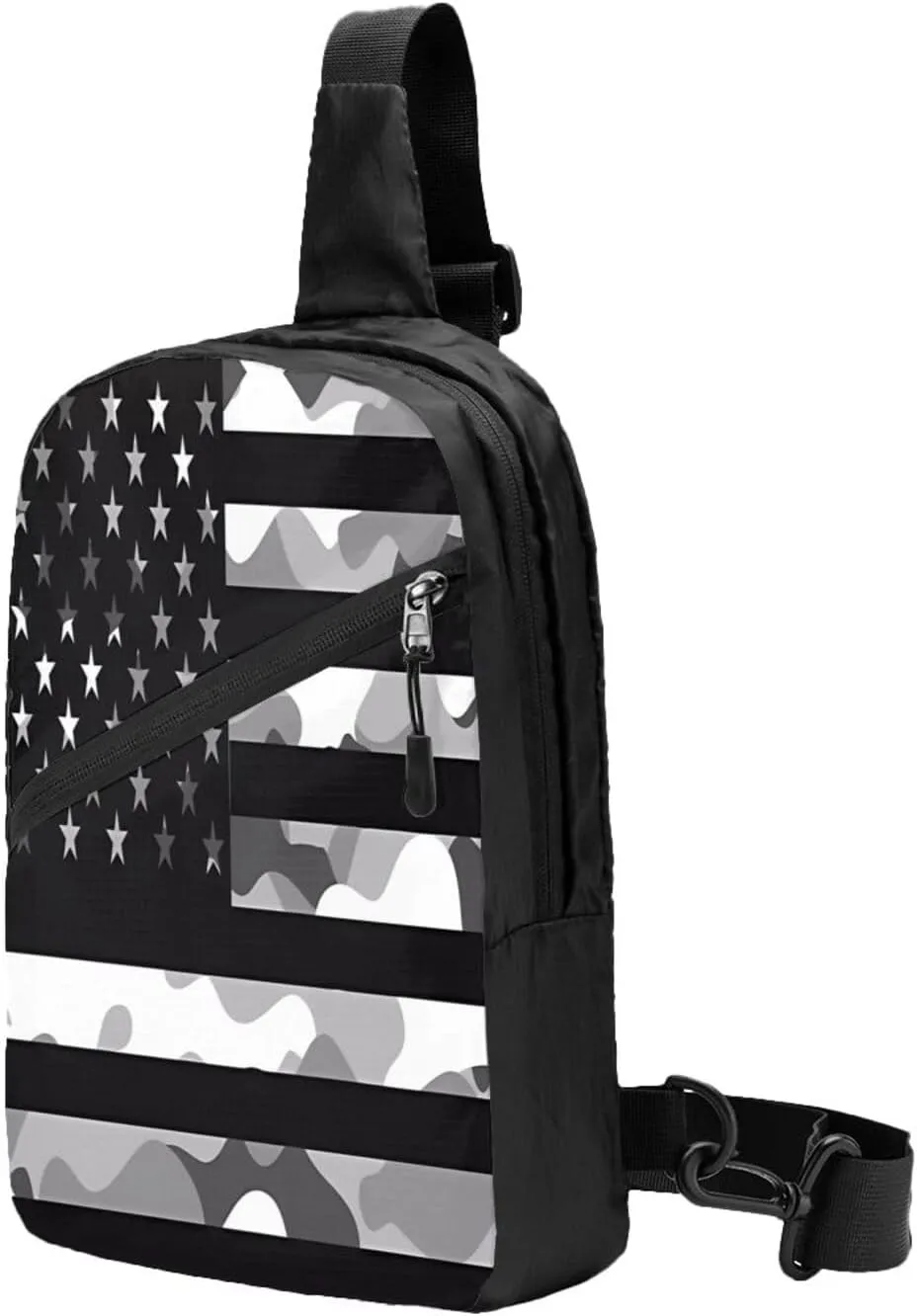 Camouflage Gray Camo American Flag Portable Sling Bags Packable Crossbody Bag Foldable Sport Daypack Reusable Shoulder Backpack Diagonally Chest Bag for Workout Travel