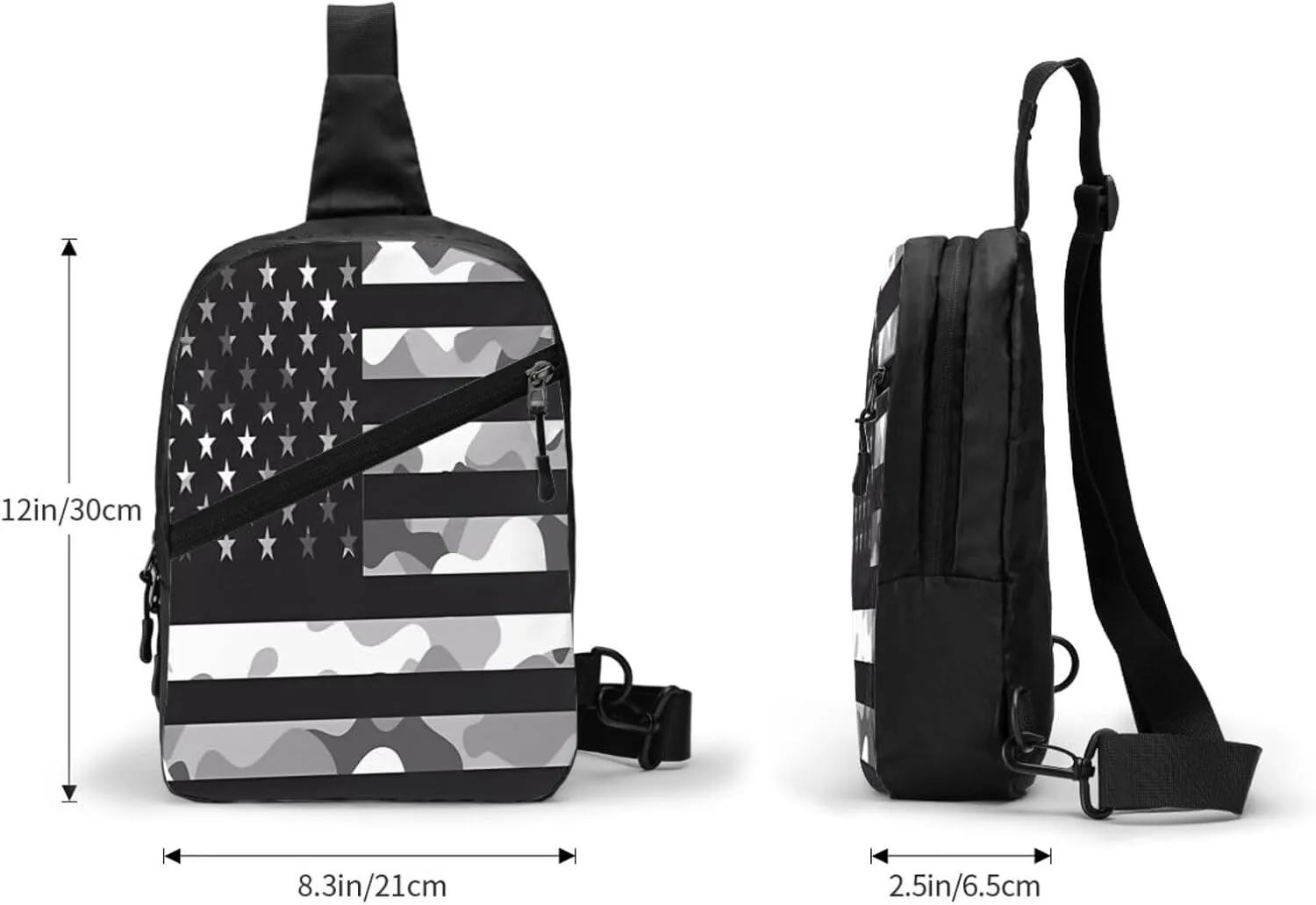 Camouflage Gray Camo American Flag Portable Sling Bags Packable Crossbody Bag Foldable Sport Daypack Reusable Shoulder Backpack Diagonally Chest Bag for Workout Travel