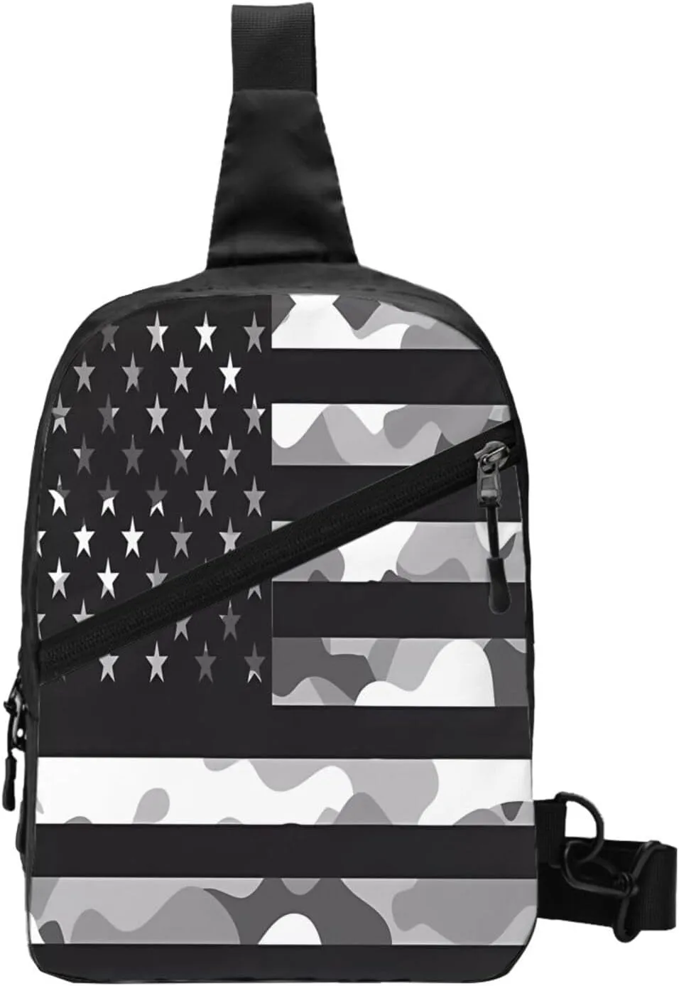 Camouflage Gray Camo American Flag Portable Sling Bags Packable Crossbody Bag Foldable Sport Daypack Reusable Shoulder Backpack Diagonally Chest Bag for Workout Travel