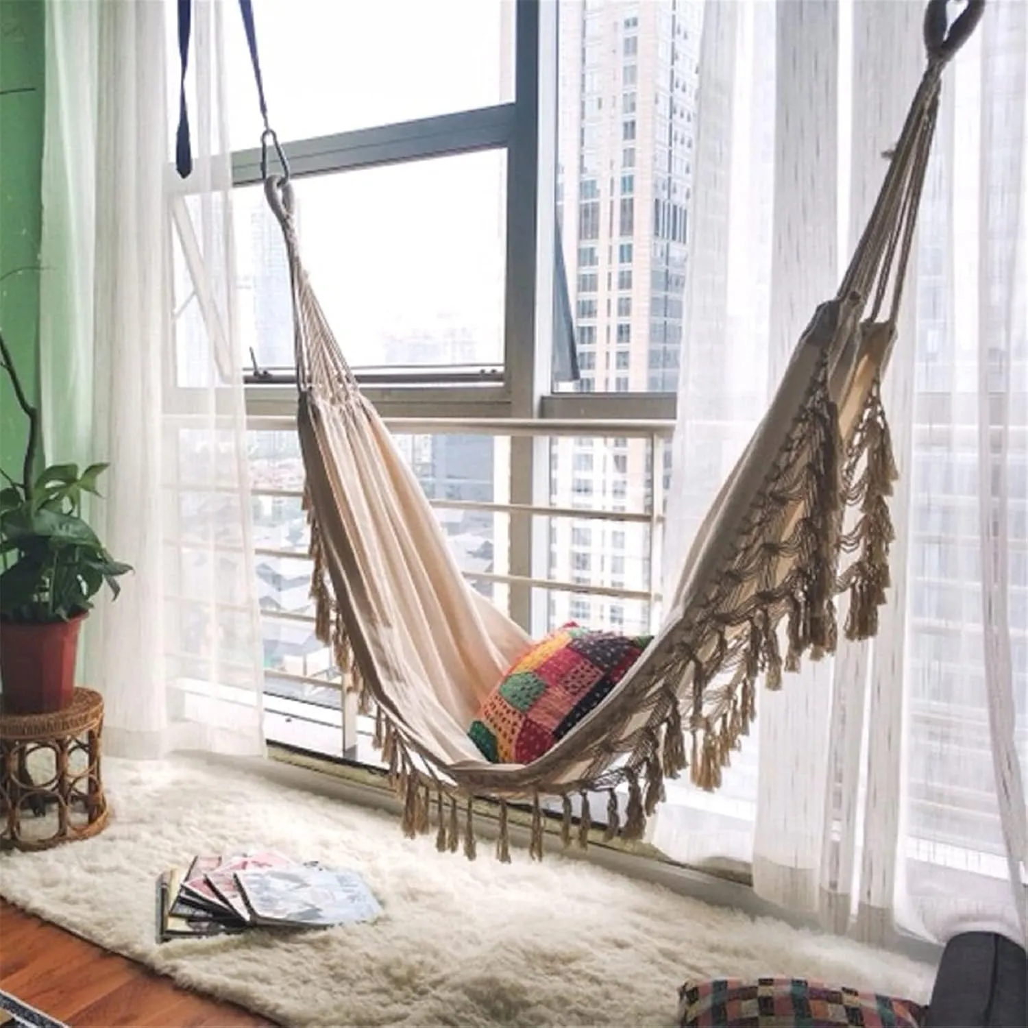 Camping Hammock Camping Double Hammocks Canvas Tassel Outdoor Backyard Swing Beds for Outdoor Garden