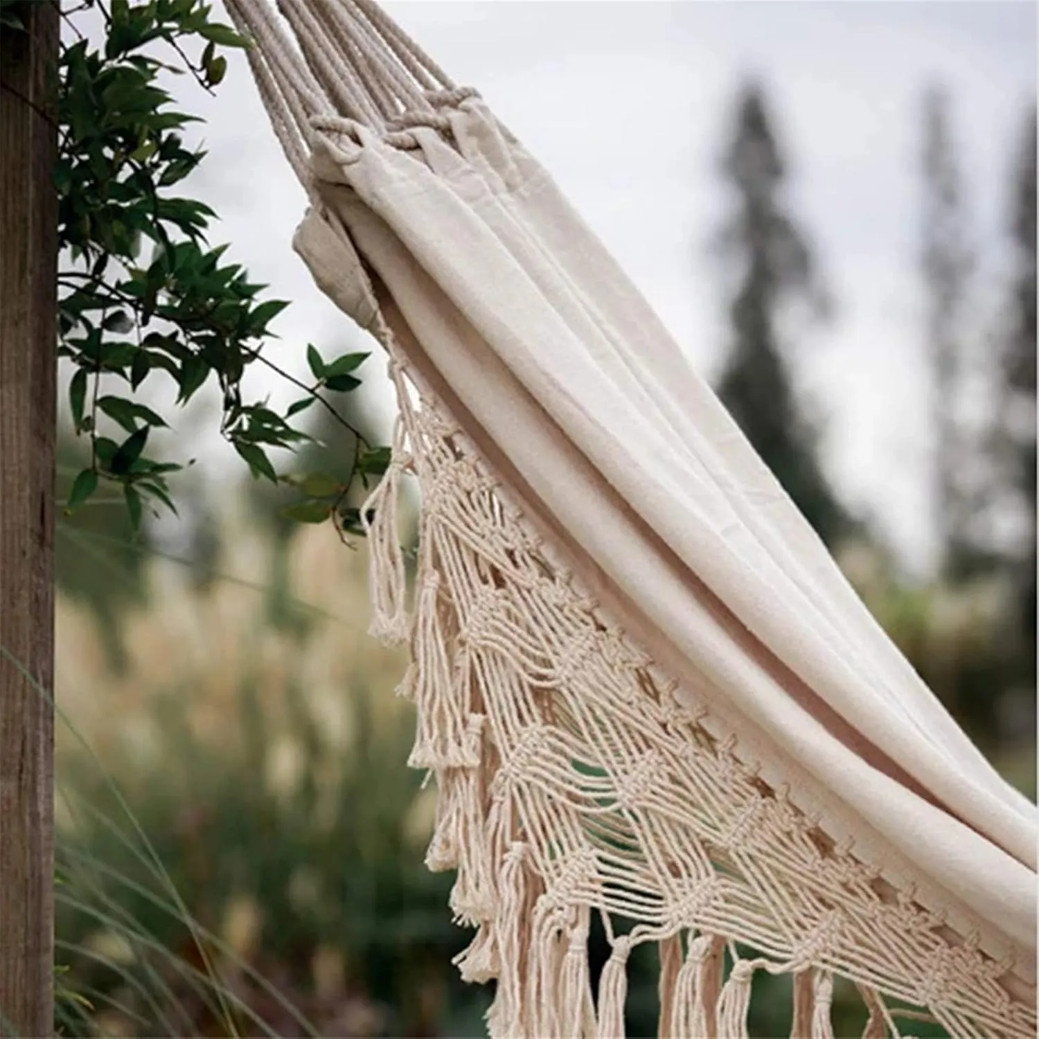 Camping Hammock Camping Double Hammocks Canvas Tassel Outdoor Backyard Swing Beds for Outdoor Garden