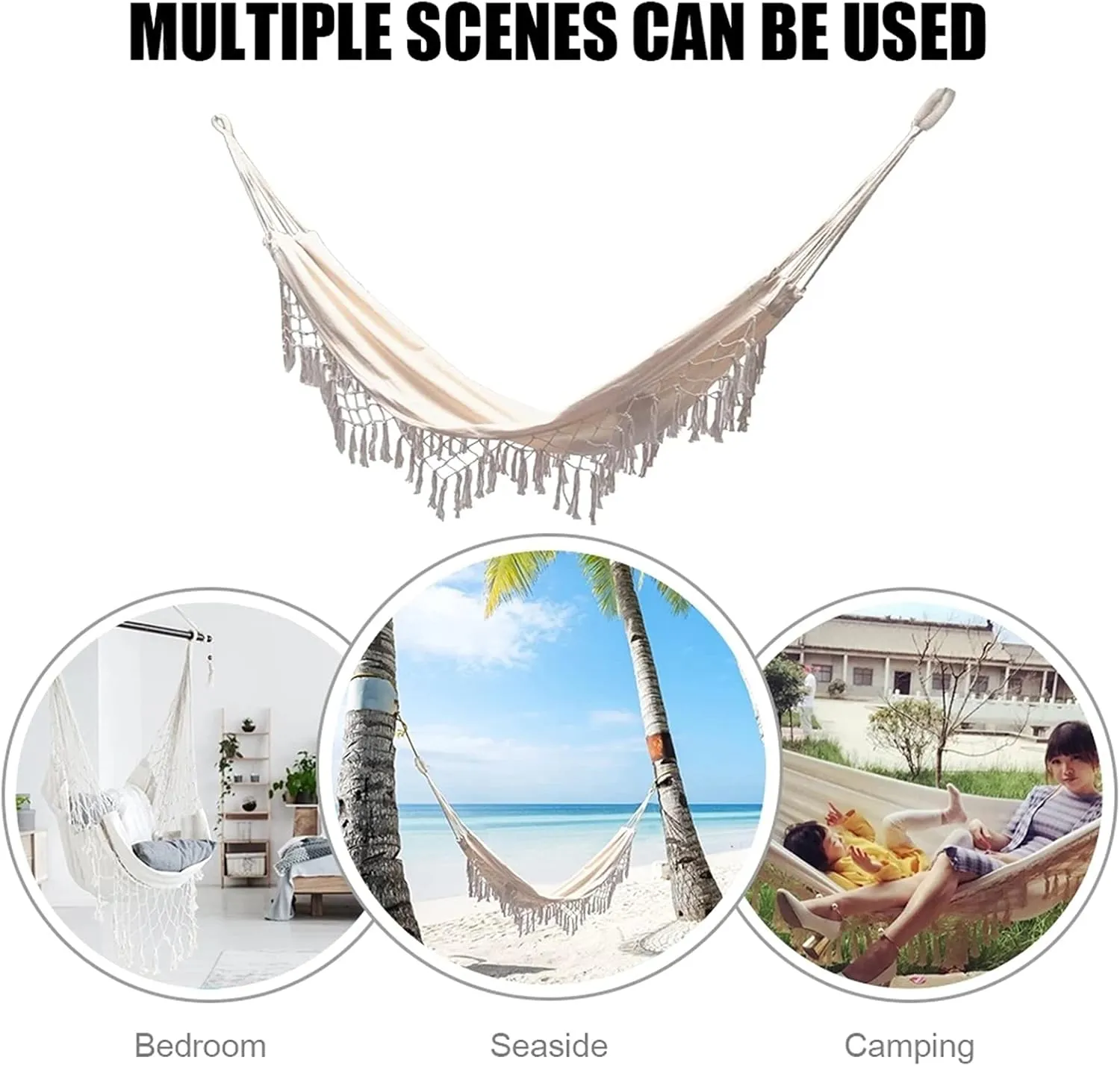 Camping Hammock Camping Double Hammocks Canvas Tassel Outdoor Backyard Swing Beds for Outdoor Garden