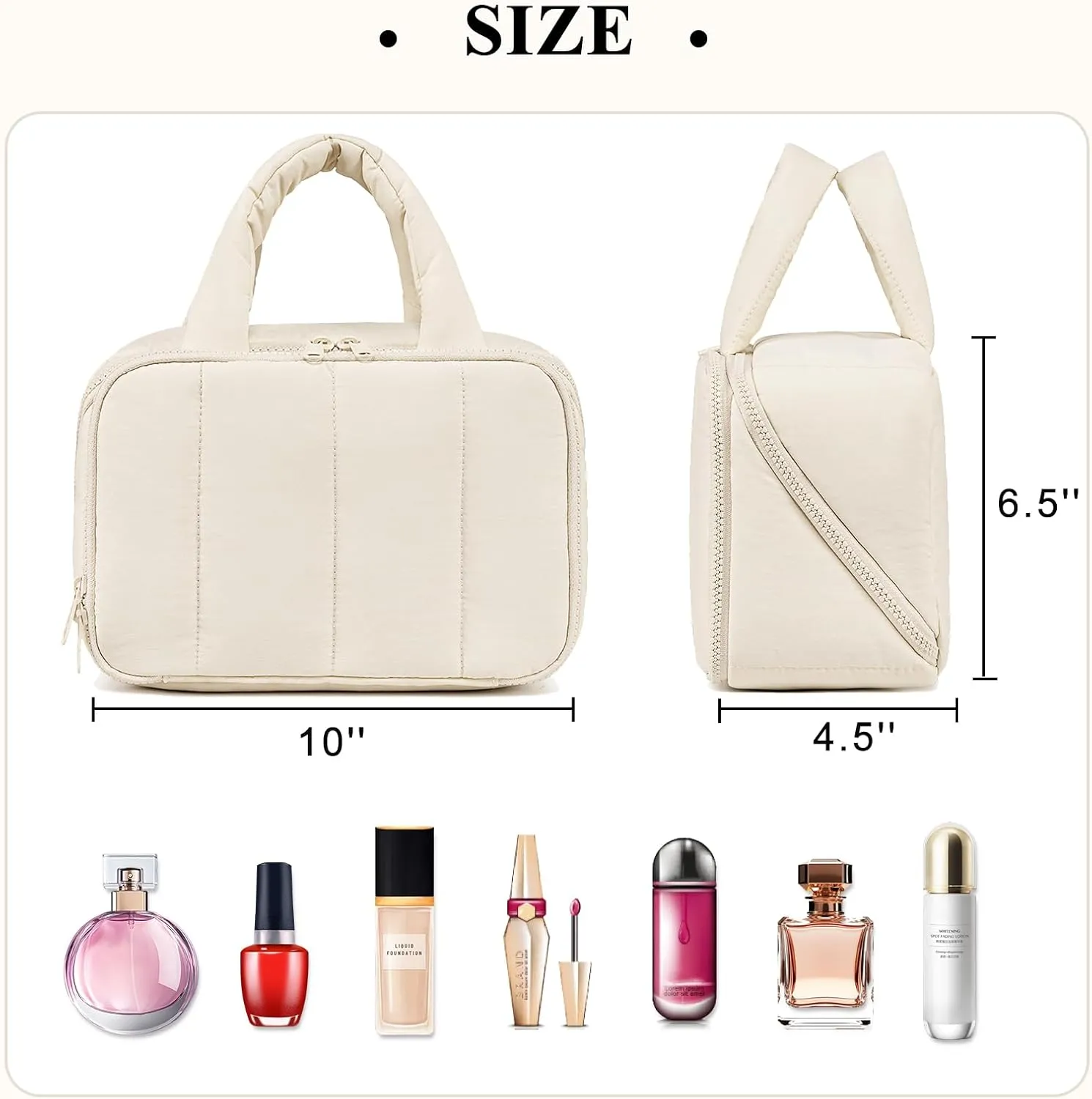 CAMTOP Travel Toiletry Bag for Women Travel Toiletry Organizer Lightweight Large Wide-open Makeup Bag Large Capacity Qulited Cosmetic Bag Puffy for Essentials Organizer (Beige)