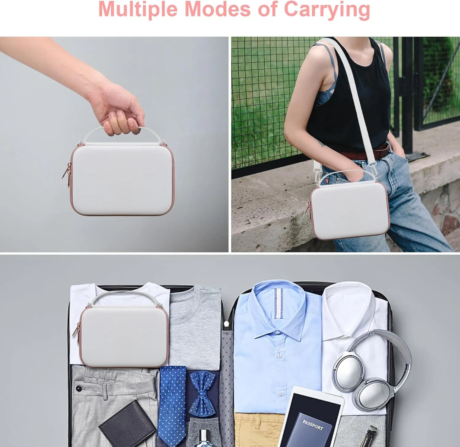 Canboc Carrying Camera Case for Sony ZV-1/ZV-1F/ZV-1 II Vlog Digital & Vlogger Accessory Kit Tripod, Travel Storage Bag with Strap, Mesh Pocket fit Cable, White