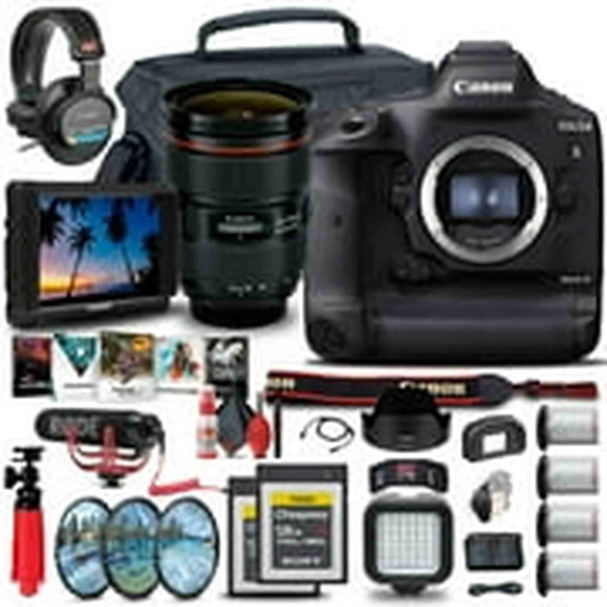 Canon EOS-1D X Mark III DSLR Camera (Body Only) (3829C002)   4K Monitor   Headphones