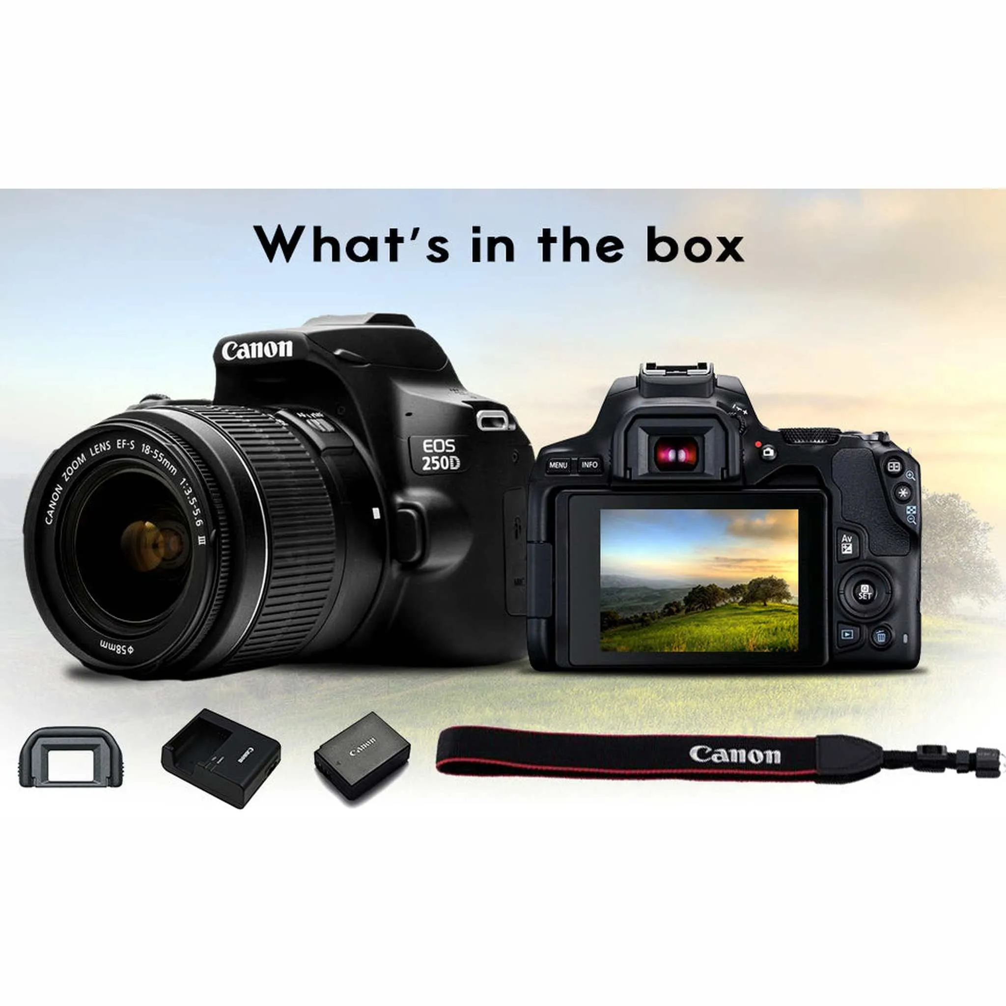 Canon EOS 250D / Rebel SL3 DSLR Camera with 18-55mm Lens (Black)   Creative Filter Set, EOS Camera Bag   Sandisk Ultra 64GB Card Pro Bundle