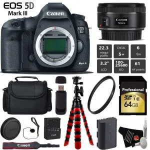 Canon EOS 5D Mark III DSLR Camera with 50mm f/1.8 STM Lens   Wireless Remote   UV Protection Filter   Case   Wrist Strap Pro Bundle