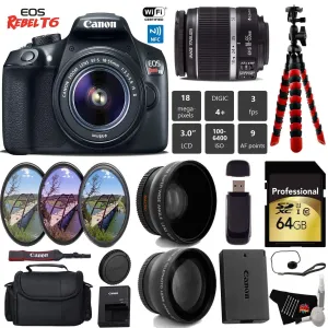 Canon EOS Rebel T6 DSLR Camera 18-55mm is II Lens   UV FLD CPL Filter Kit   Wide Angle & Telephoto Lens   Camera Case Pro Bundle