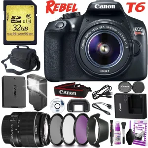 Canon EOS Rebel T6 DSLR Camera 18-55mm Lens Carrying Case Cleaning Kit Bundle