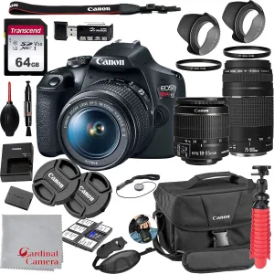 Canon EOS Rebel T7 18-55mm f/3.5-5.6 is II   75-300mm f/4-5.6 III Kit   64GB SD Card   Case (21pc Bundle)