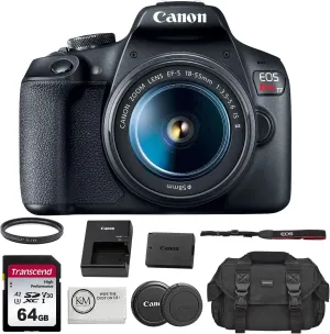 Canon EOS Rebel T7 DSLR Camera with 18-55mm Lens Bundled with 64GB Memory Card   Camera Bag   58mm UV Filter   Microfiber Cleaning Cloth (5 Items)