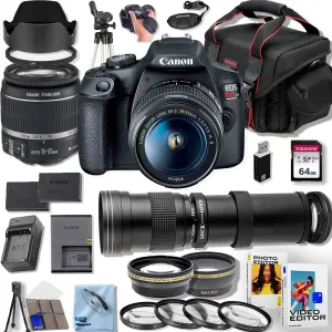 CANON EOS Rebel T7 DSLR Camera with EF-S 18-55MM F/3.5-5.6 is II 420-800mm f/8.3 HD Telephoto Zoom Lenses with T Mount   50'' Tripod   Camera Shoulder Bag   Deluxe Accessory Bundle, Black (Renewed)