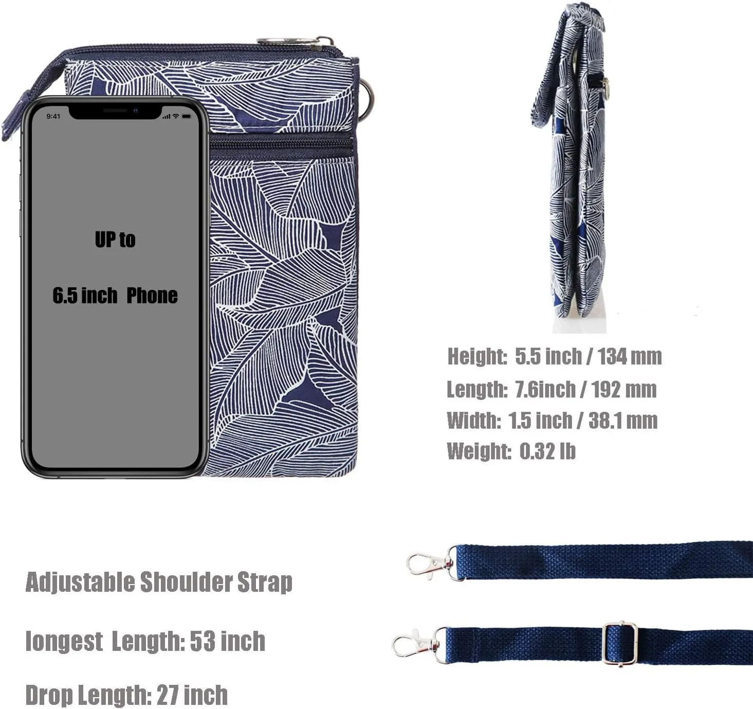 Canvas Cute Crossbody Bags for Women Mini Shoulder Handbag Cell Phone Purse Wallet Leaves Pattern Coin Pouch