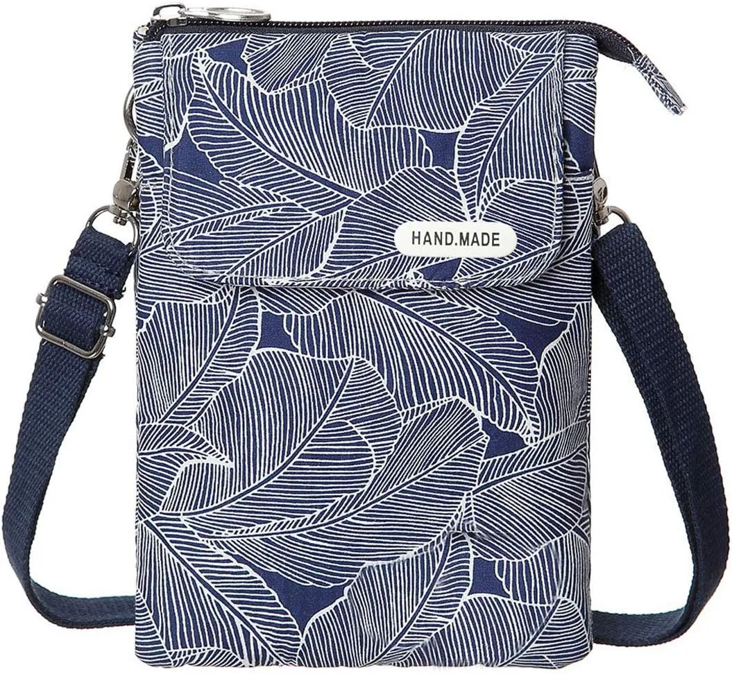 Canvas Cute Crossbody Bags for Women Mini Shoulder Handbag Cell Phone Purse Wallet Leaves Pattern Coin Pouch