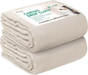 Canvas Drop Cloth 9x12 ft Pack of 2-8oz Painters Drop Cloth for Painting - Canvas Tarps for Floor & Furniture Protection - All Purpose Canvas Fabric Painting Drop Cloths