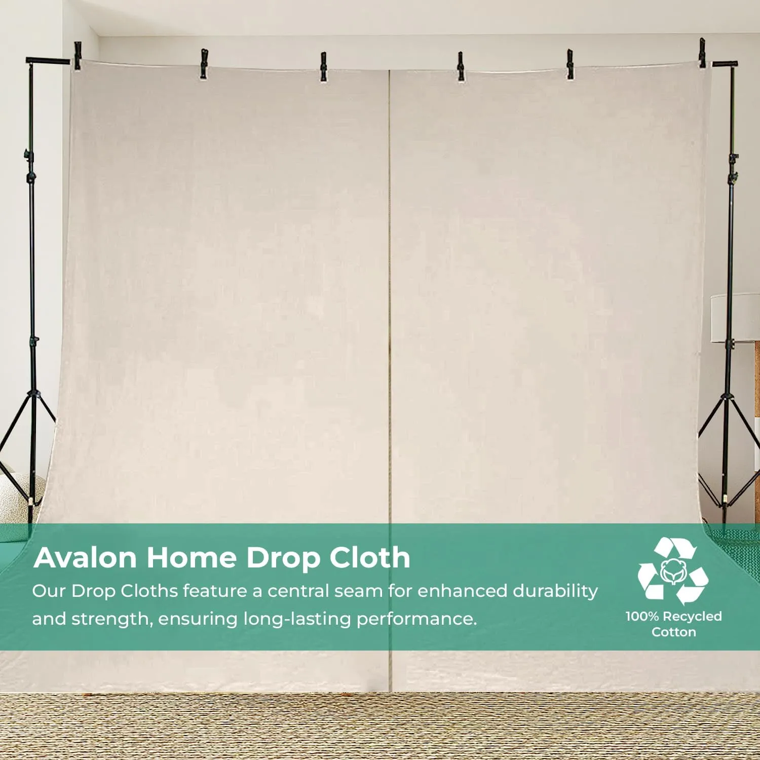 Canvas Drop Cloth 9x12 ft Pack of 2-8oz Painters Drop Cloth for Painting - Canvas Tarps for Floor & Furniture Protection - All Purpose Canvas Fabric Painting Drop Cloths