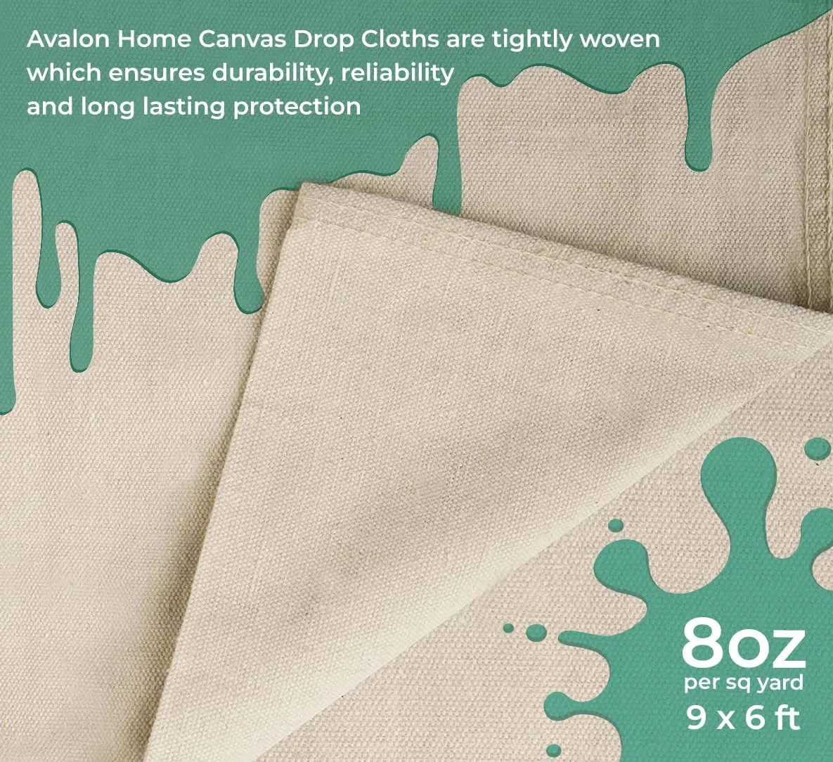 Canvas Drop Cloth 9x6 ft Pack of 2 - 8oz Painters Cloth for Painting - Tarps for Floor & Furniture Protection - All Purpose Fabric Painting Cloths