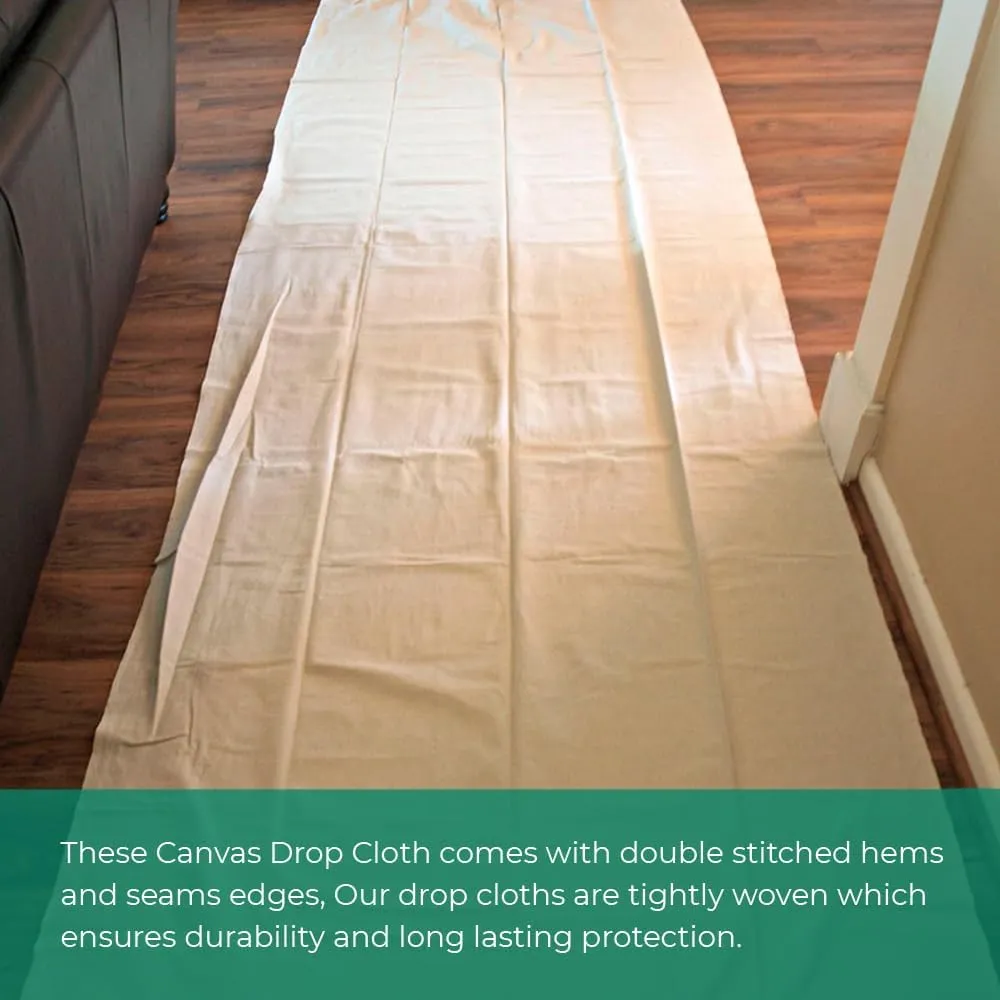 Canvas Drop Cloth 9x6 ft Pack of 2 - 8oz Painters Cloth for Painting - Tarps for Floor & Furniture Protection - All Purpose Fabric Painting Cloths