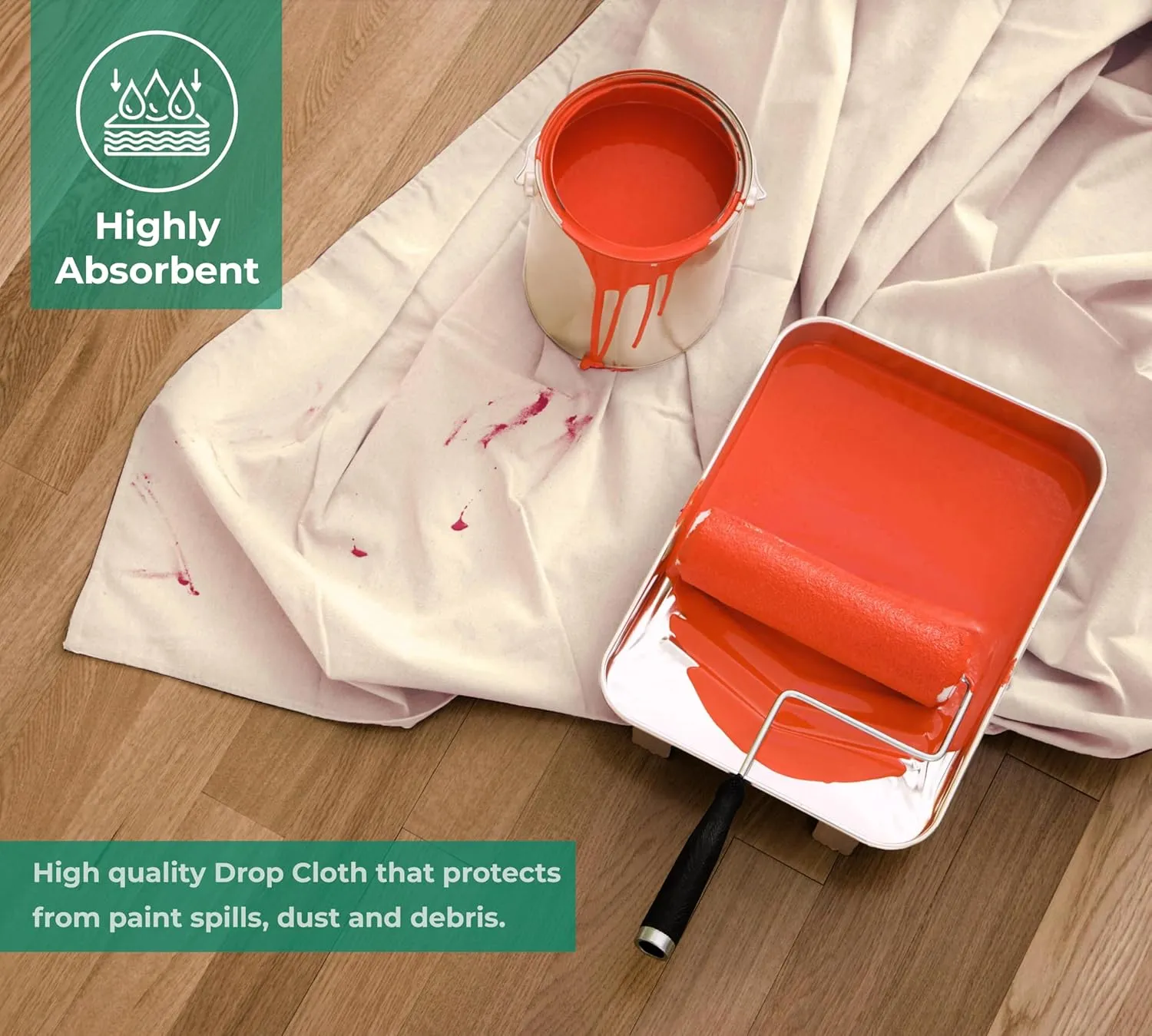 Canvas Drop Cloth 9x6 ft Pack of 2 - 8oz Painters Cloth for Painting - Tarps for Floor & Furniture Protection - All Purpose Fabric Painting Cloths