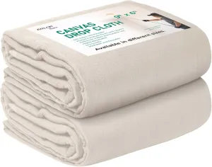 Canvas Drop Cloth 9x6 ft Pack of 2 - 8oz Painters Cloth for Painting - Tarps for Floor & Furniture Protection - All Purpose Fabric Painting Cloths