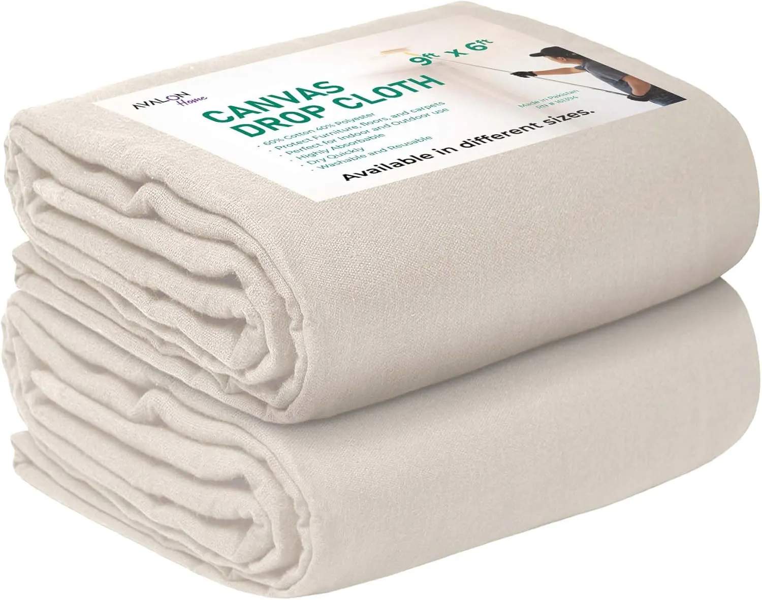 Canvas Drop Cloth 9x6 ft Pack of 2 - 8oz Painters Cloth for Painting - Tarps for Floor & Furniture Protection - All Purpose Fabric Painting Cloths