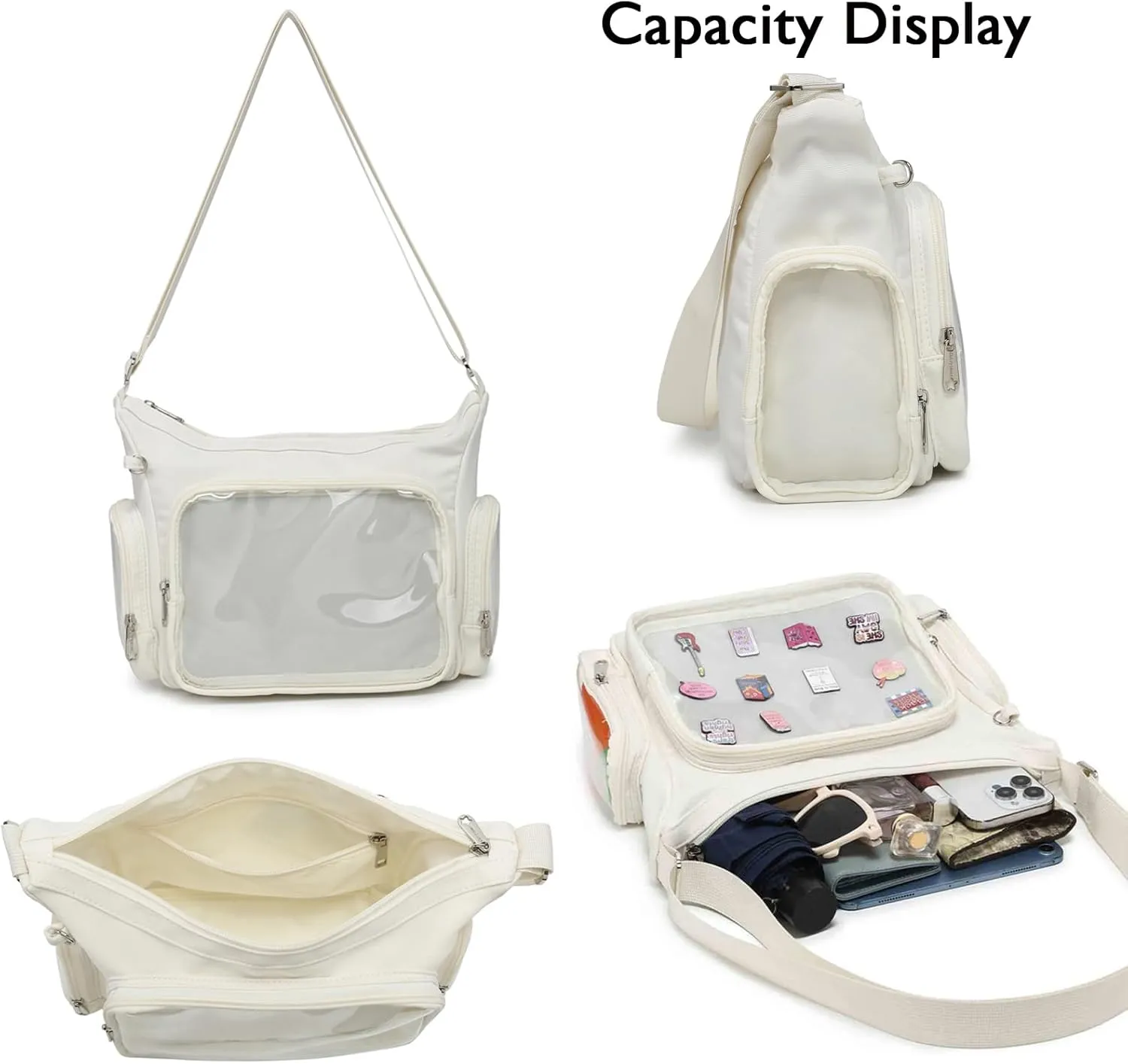 Canvas Ita Bag Crossbody Shoulder Bag Kawaii Purses and Handbags with Anime Pins Display